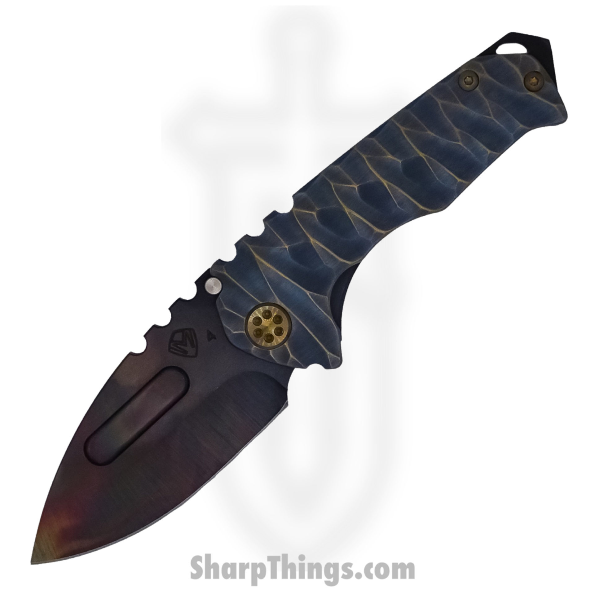 Medford Knife - MK024VD-36A1-T1C1-BP - Praetorian Genesis "T" Vulcan Drop Point Folder - S45VN - BB/Brass-Brz w/Aqua Predator