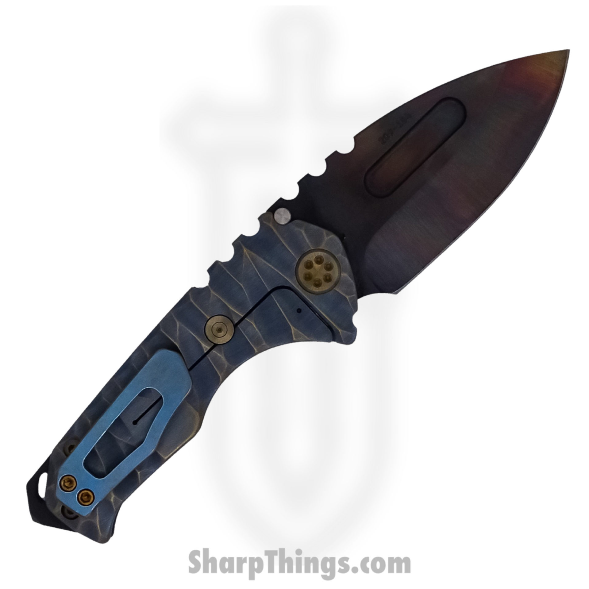 Medford Knife - MK024VD-36A1-T1C1-BP - Praetorian Genesis "T" Vulcan Drop Point Folder - S45VN - BB/Brass-Brz w/Aqua Predator - Image 2