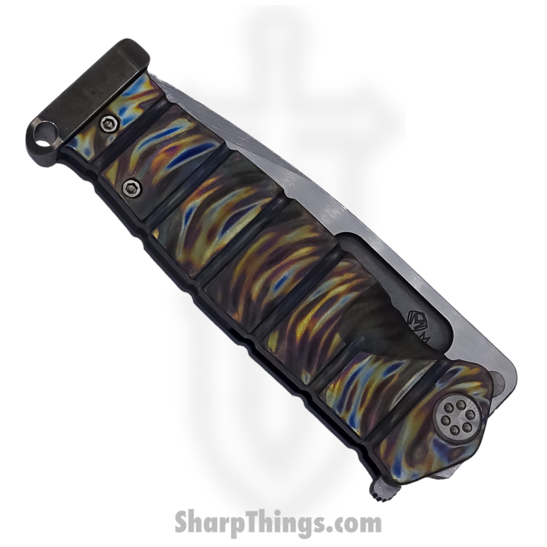 Medford Knife - MK204MTQ-03A2-TSCF-PT - USMC Fighter Flipper Knife - Tumbled MagnaCut - "Tsunami" Blue Handle - Image 5