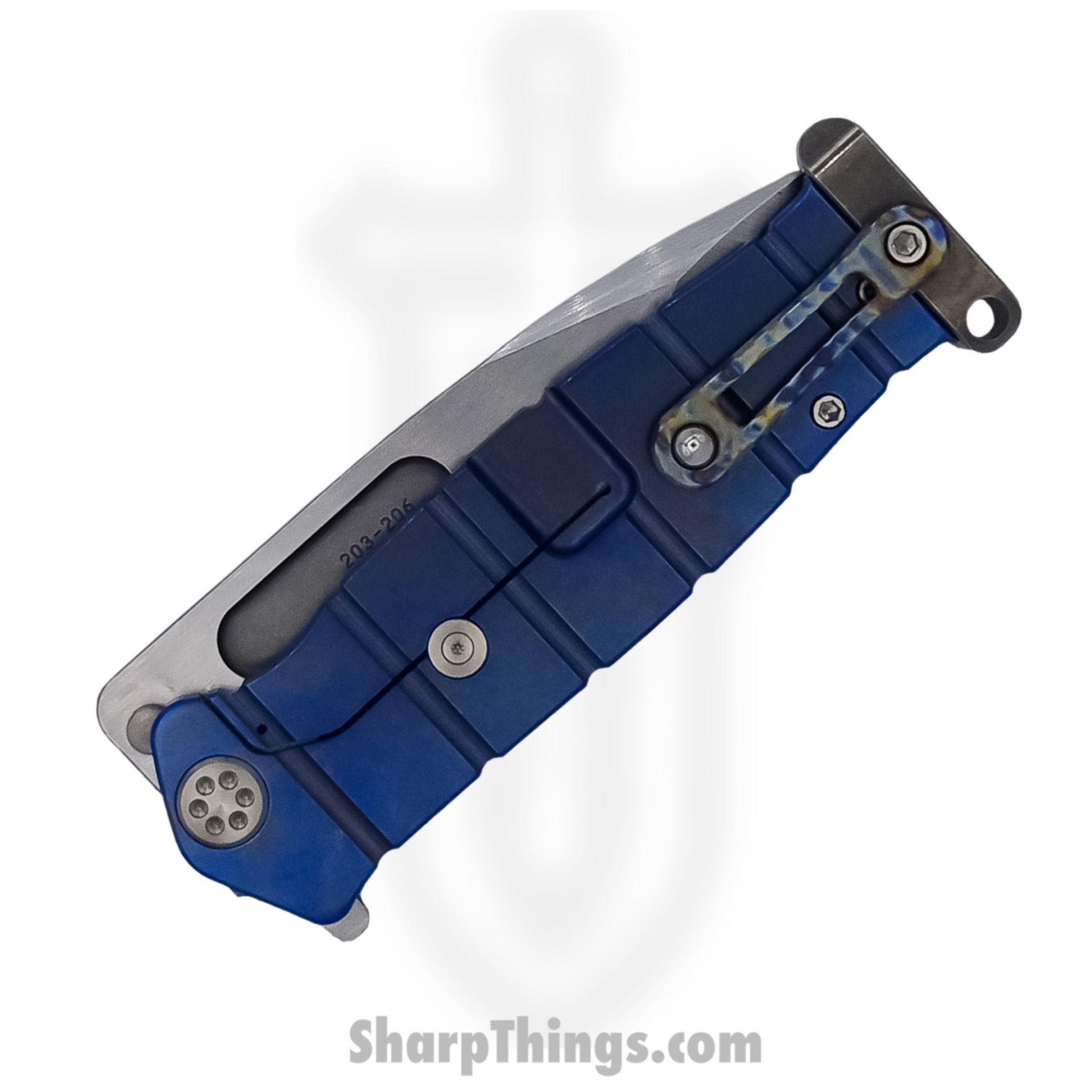 Medford Knife - MK204MTQ-03A2-TSCF-PT - USMC Fighter Flipper Knife - Tumbled MagnaCut - "Tsunami" Blue Handle - Image 4