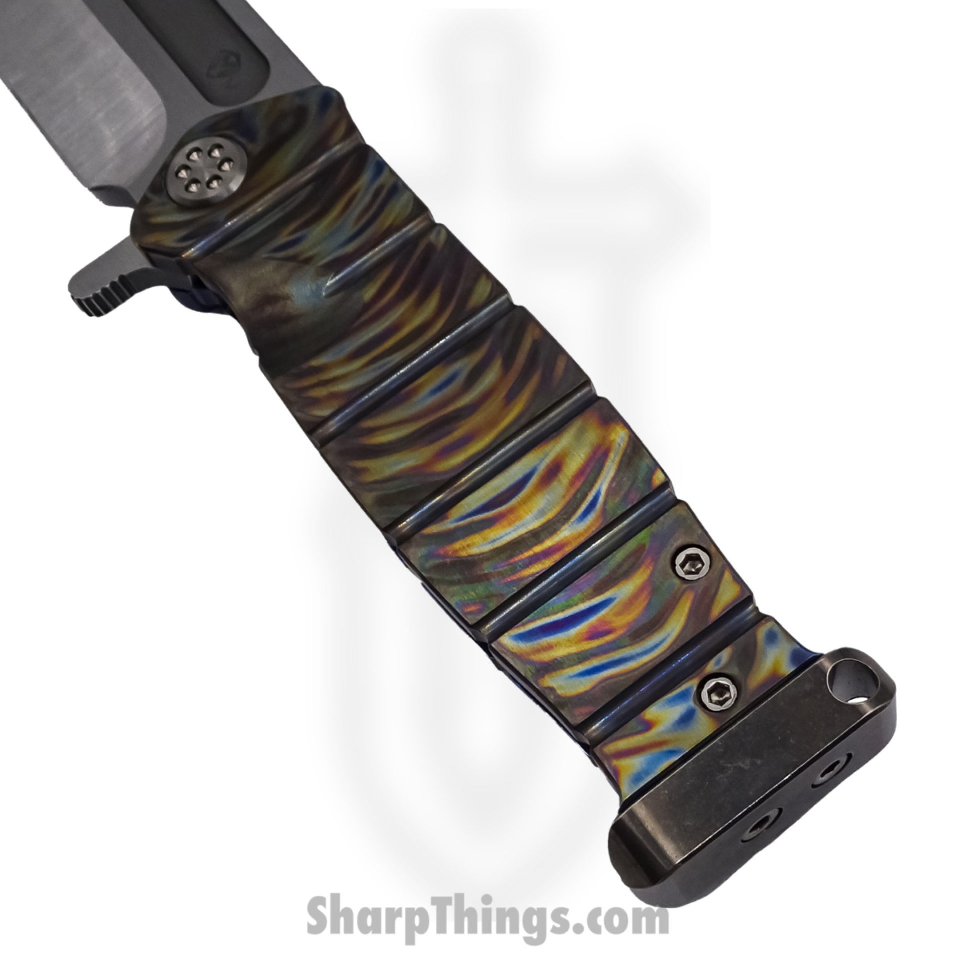 Medford Knife - MK204MTQ-03A2-TSCF-PT - USMC Fighter Flipper Knife - Tumbled MagnaCut - "Tsunami" Blue Handle - Image 3