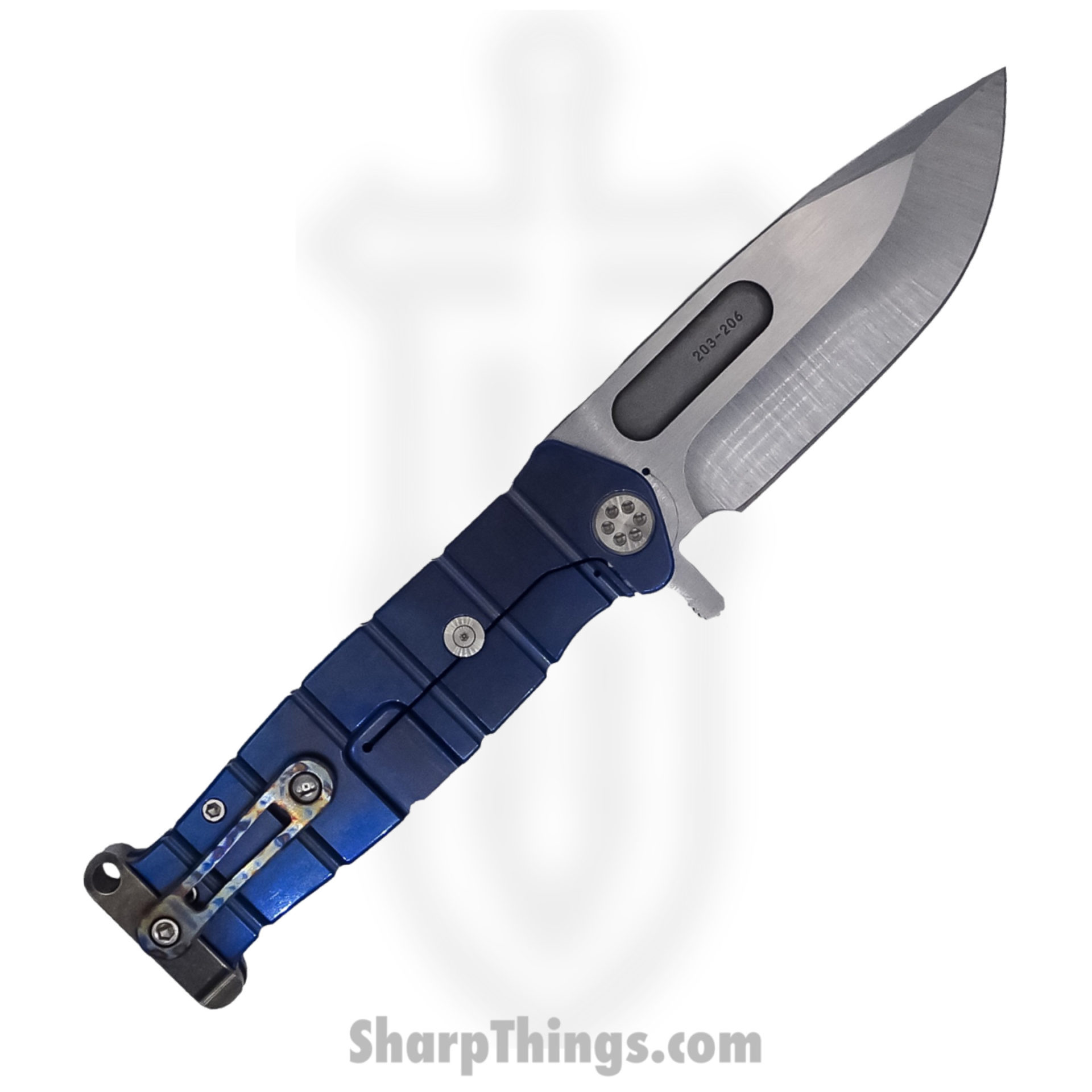 Medford Knife - MK204MTQ-03A2-TSCF-PT - USMC Fighter Flipper Knife - Tumbled MagnaCut - "Tsunami" Blue Handle - Image 2