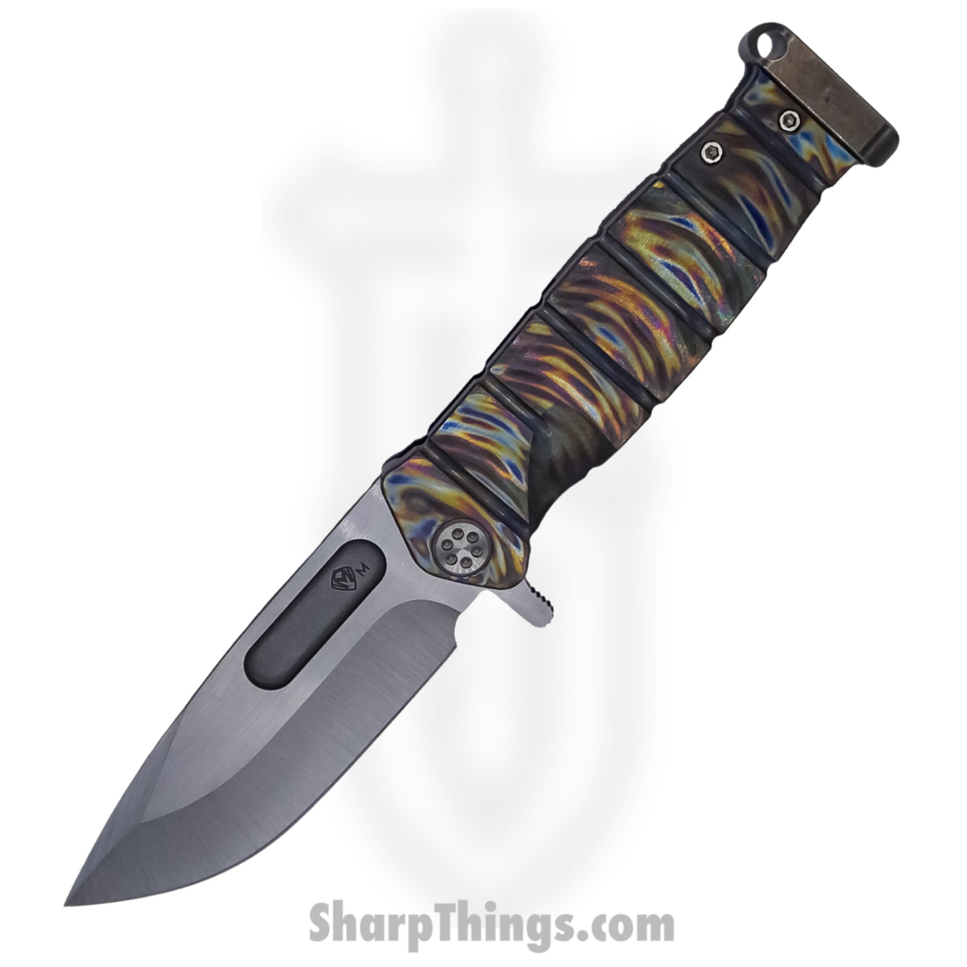Medford Knife - MK204MTQ-03A2-TSCF-PT - USMC Fighter Flipper Knife - Tumbled MagnaCut - "Tsunami" Blue Handle