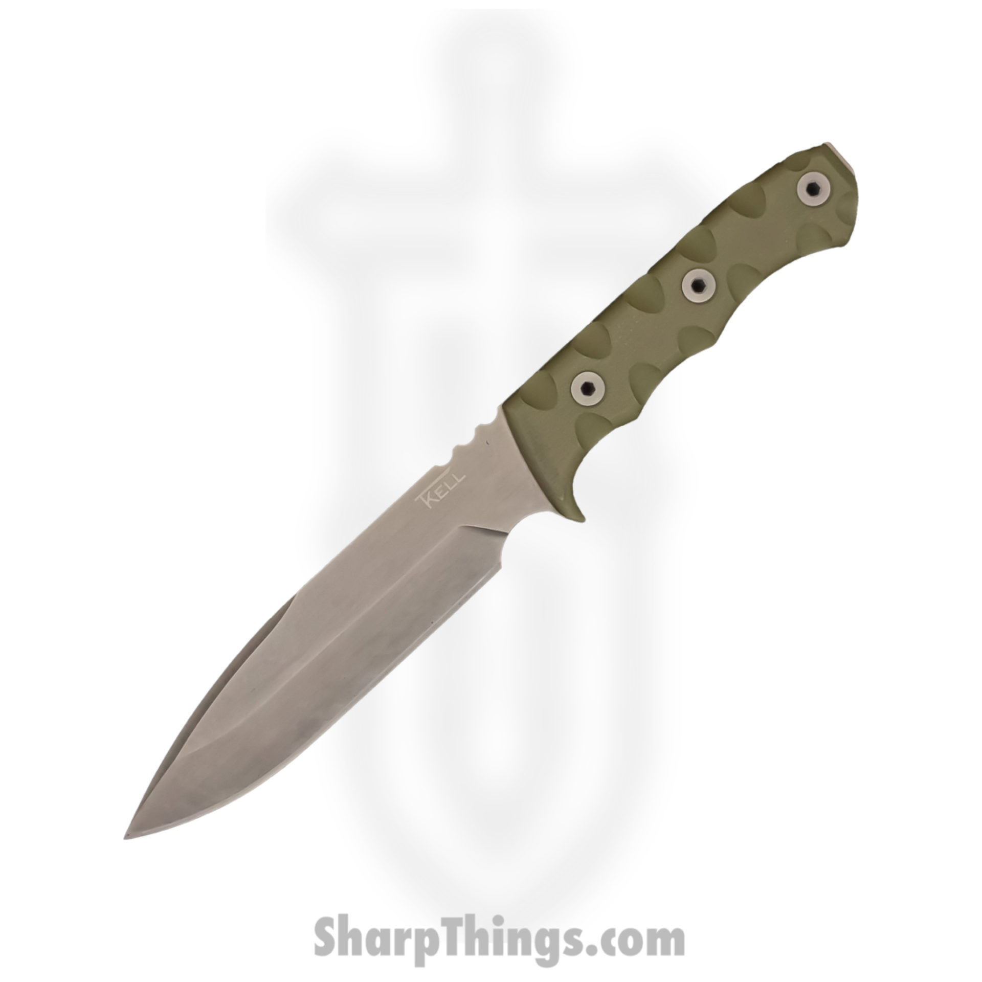 T.Kell Knives - MercODGG - Mercenary - Fixed Blade Knife - 80CRV2 Nickle Boron Coated Clip Point - G10 - OD Green Grenade Grip