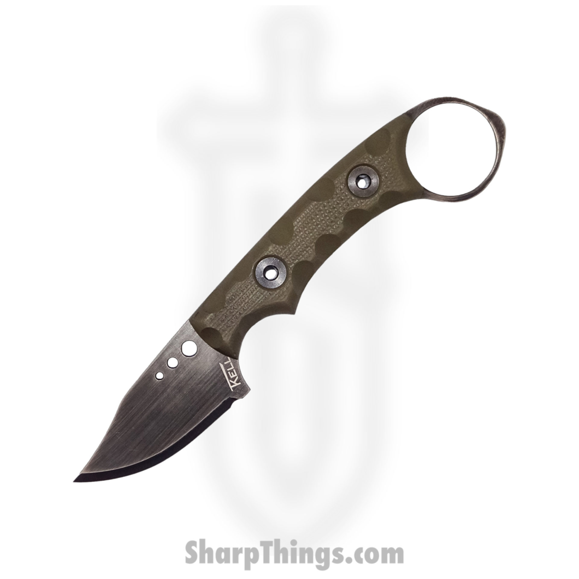 T.Kell Knives - NgtShdCPODGG - Nightshade Clip Point - Fixed Blade Knife - 80CRV2 Nickle Boron Coated Clip Point - G10 - OD Green Grenade Grip