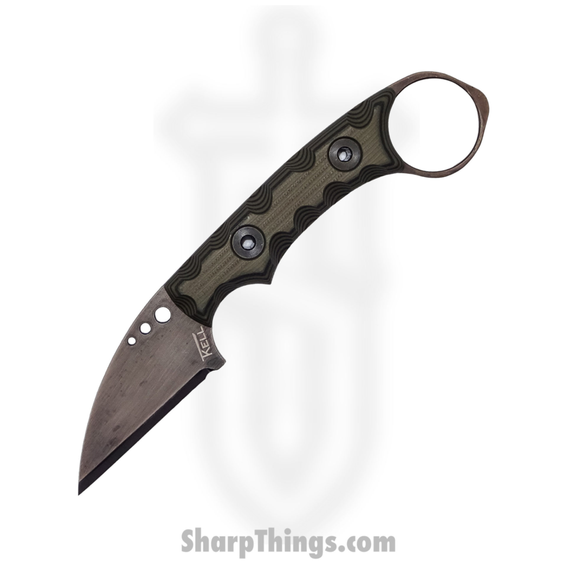 T.Kell Knives - NgtShdWWdlGG - Nightshade Wharncliffe - Fixed Blade Knife - 80CRV2 Nickle Boron Coated Wharncliffe - G10 - Woodland Grenade Grip