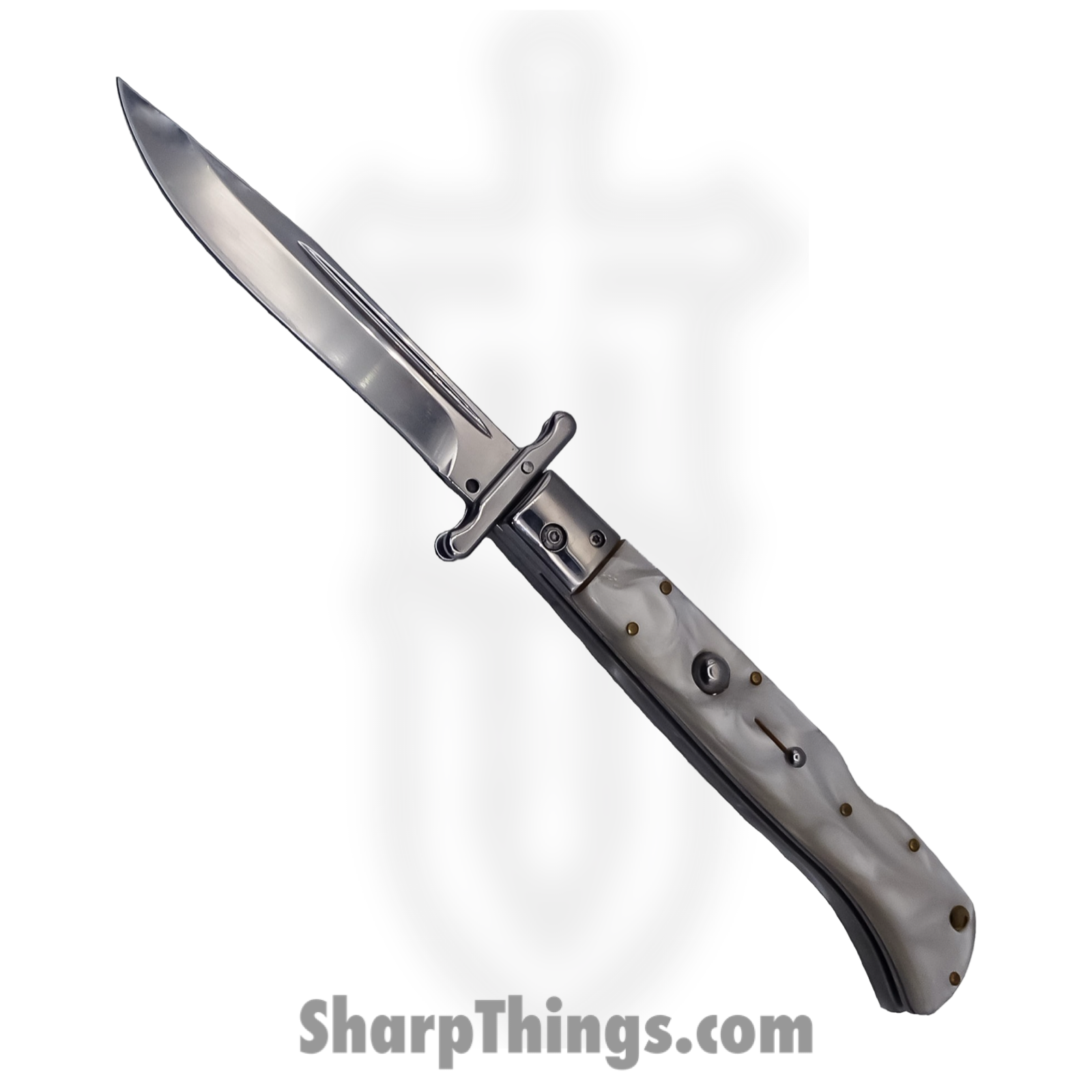 Steel River Knives - SBSG11CMOP - Magnum 11in Stiletto - Swinguard Lockback Auto - 440 Clip Point - MOP