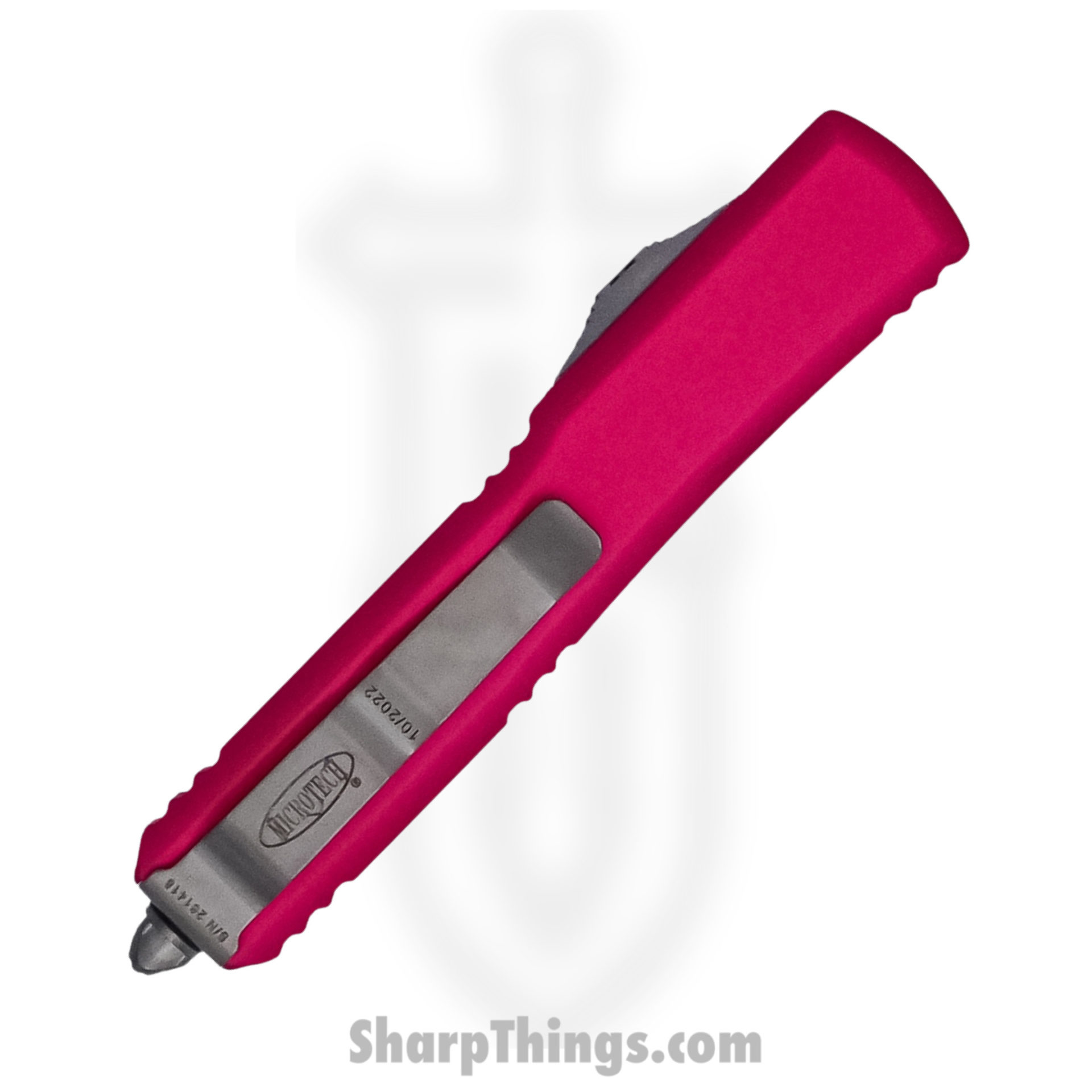 Microtech - 122-10PK - Ultratech - OTF Auto - Elmax, M390, 204P Stonewash Dagger - 6061-T6 Aluminum - Pink - Image 2