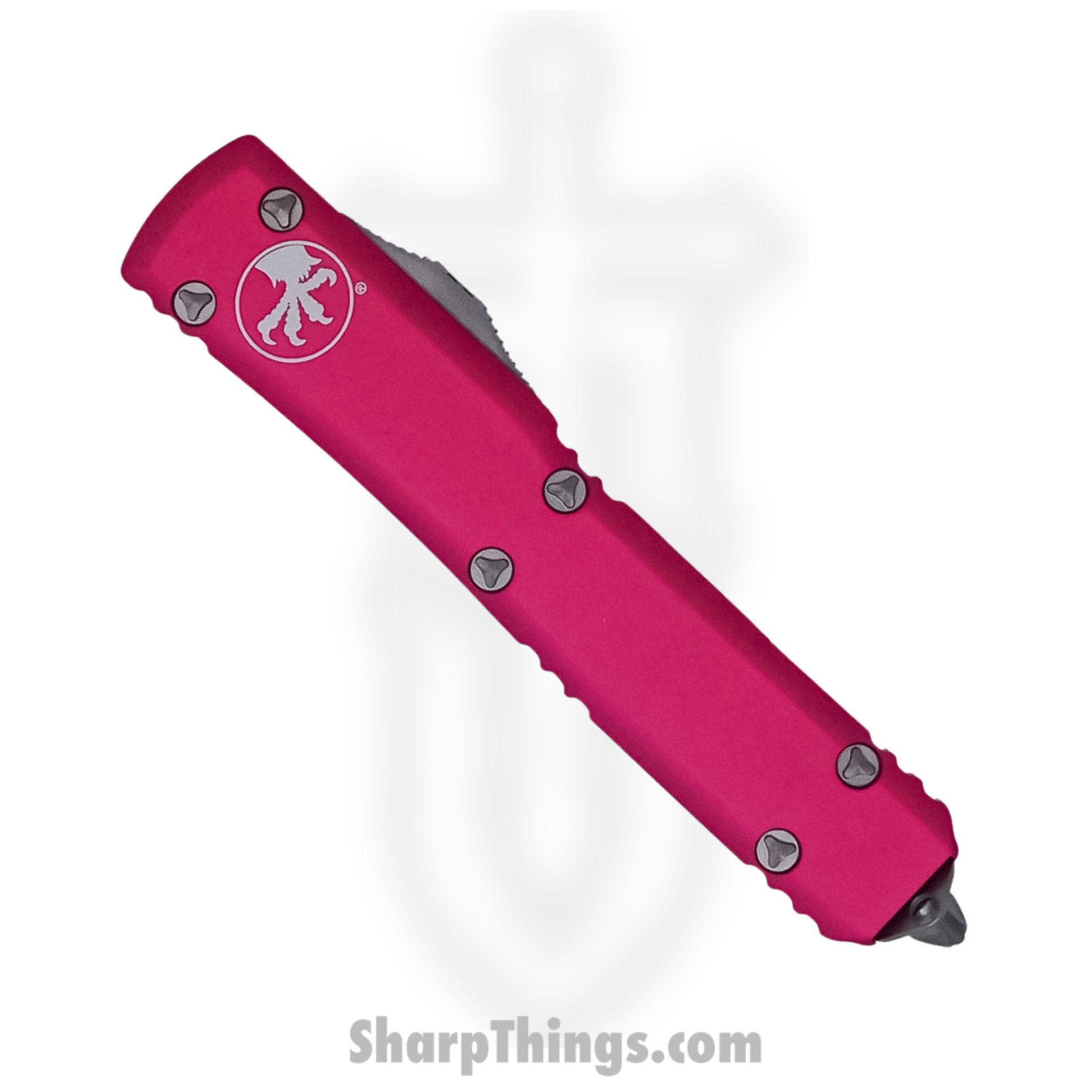 Microtech - 122-10PK - Ultratech - OTF Auto - Elmax, M390, 204P Stonewash Dagger - 6061-T6 Aluminum - Pink - Image 5