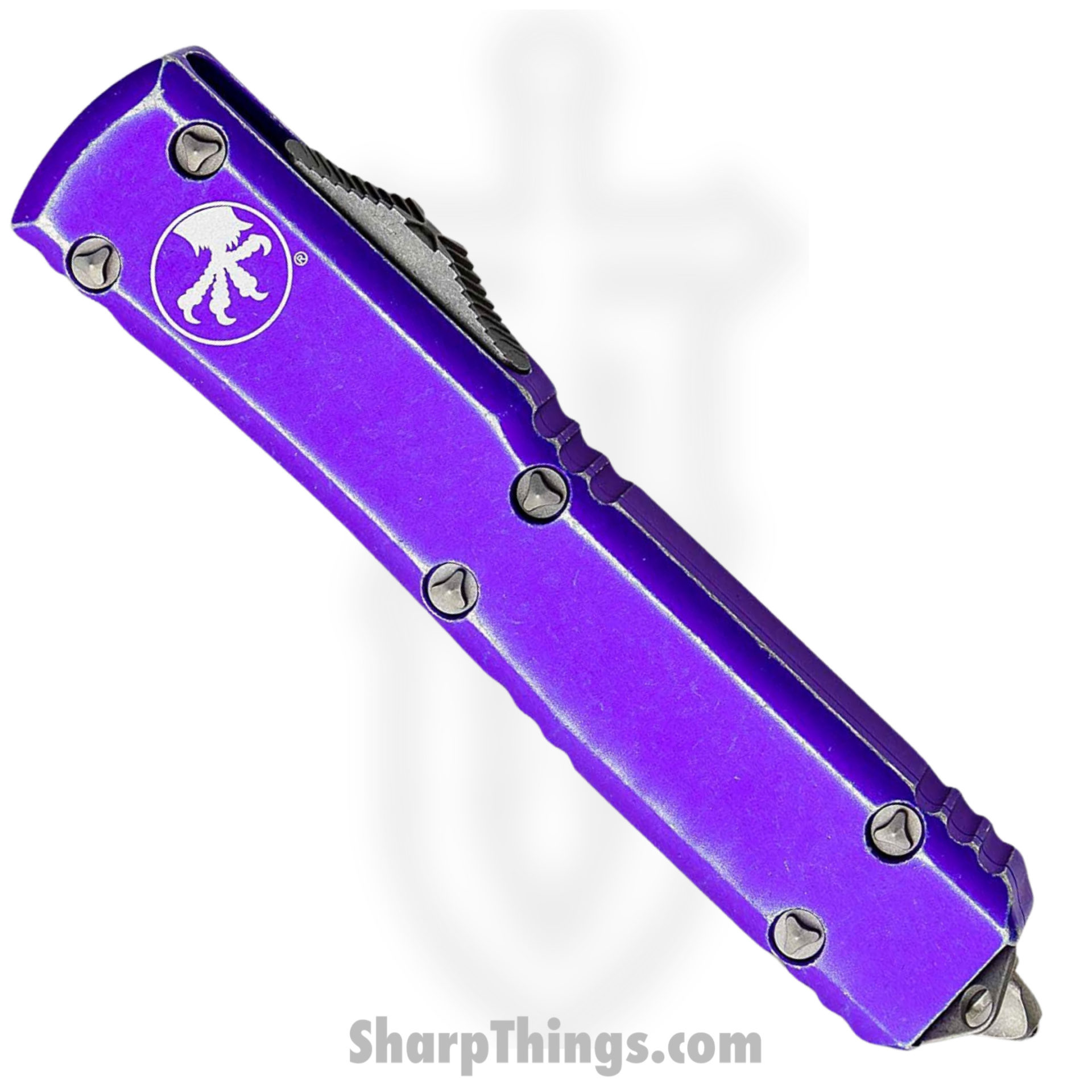 Microtech - 122-10DPU - Ultratech - OTF Auto - Elmax, M390, 204P Apocalyptic Dagger - 6061-T6 Aluminum - Distressed Purple - Image 2