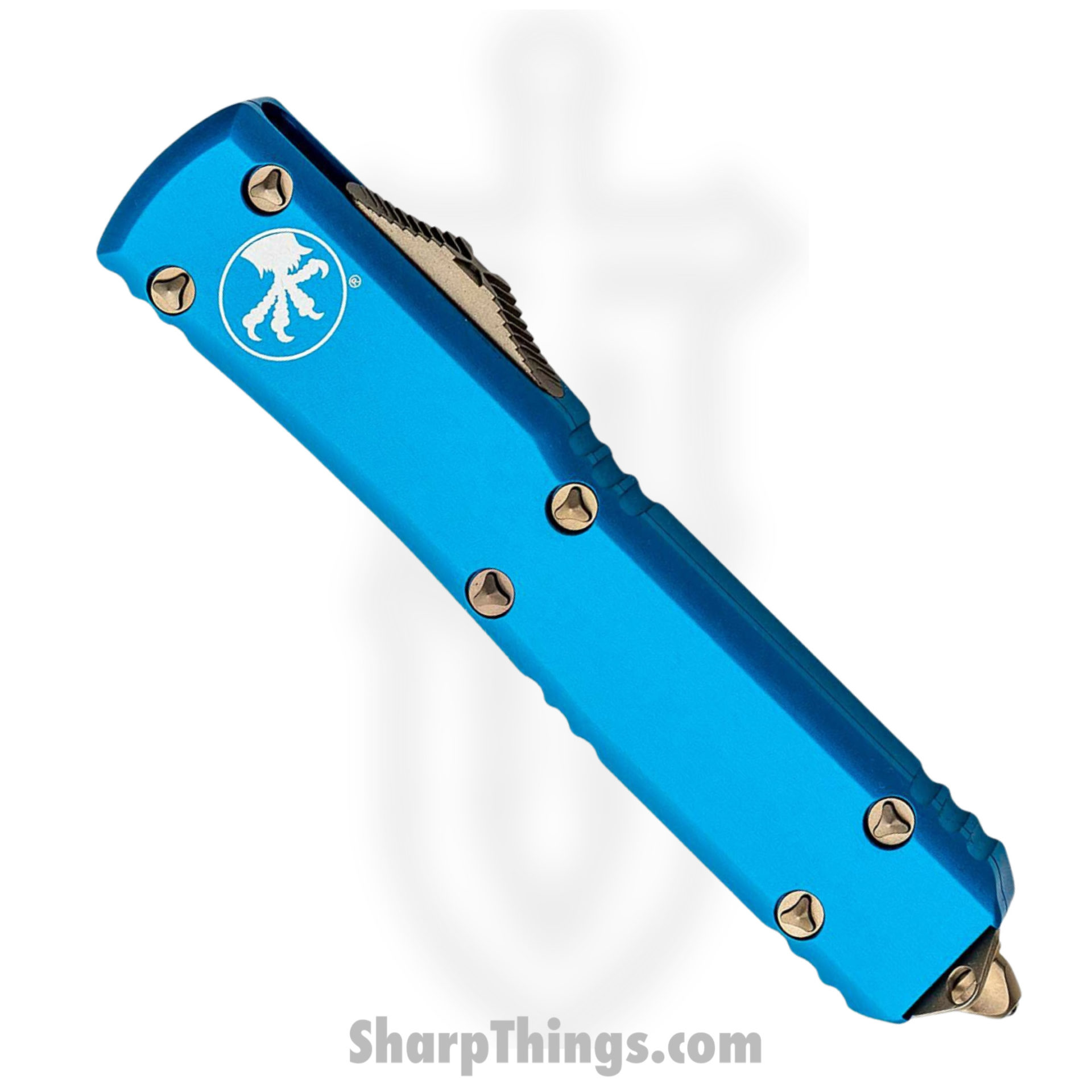 Microtech - 122-13BL - Ultratech - OTF Auto - Elmax, M390, 204P Bronze Dagger - 6061-T6 Aluminum - Blue - Image 2