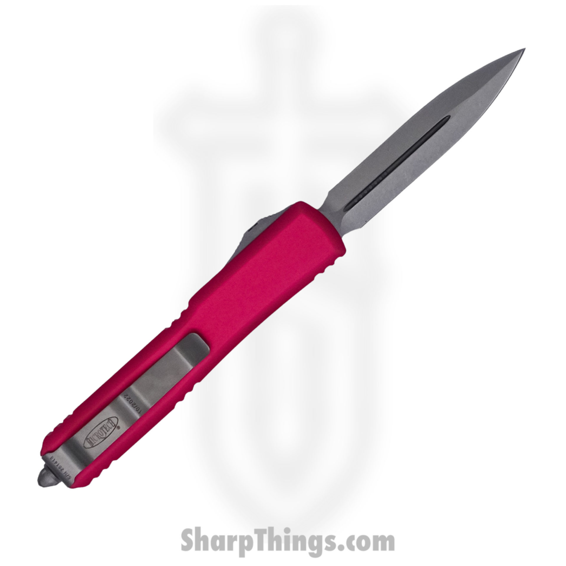 Microtech - 122-10PK - Ultratech - OTF Auto - Elmax, M390, 204P Stonewash Dagger - 6061-T6 Aluminum - Pink - Image 3
