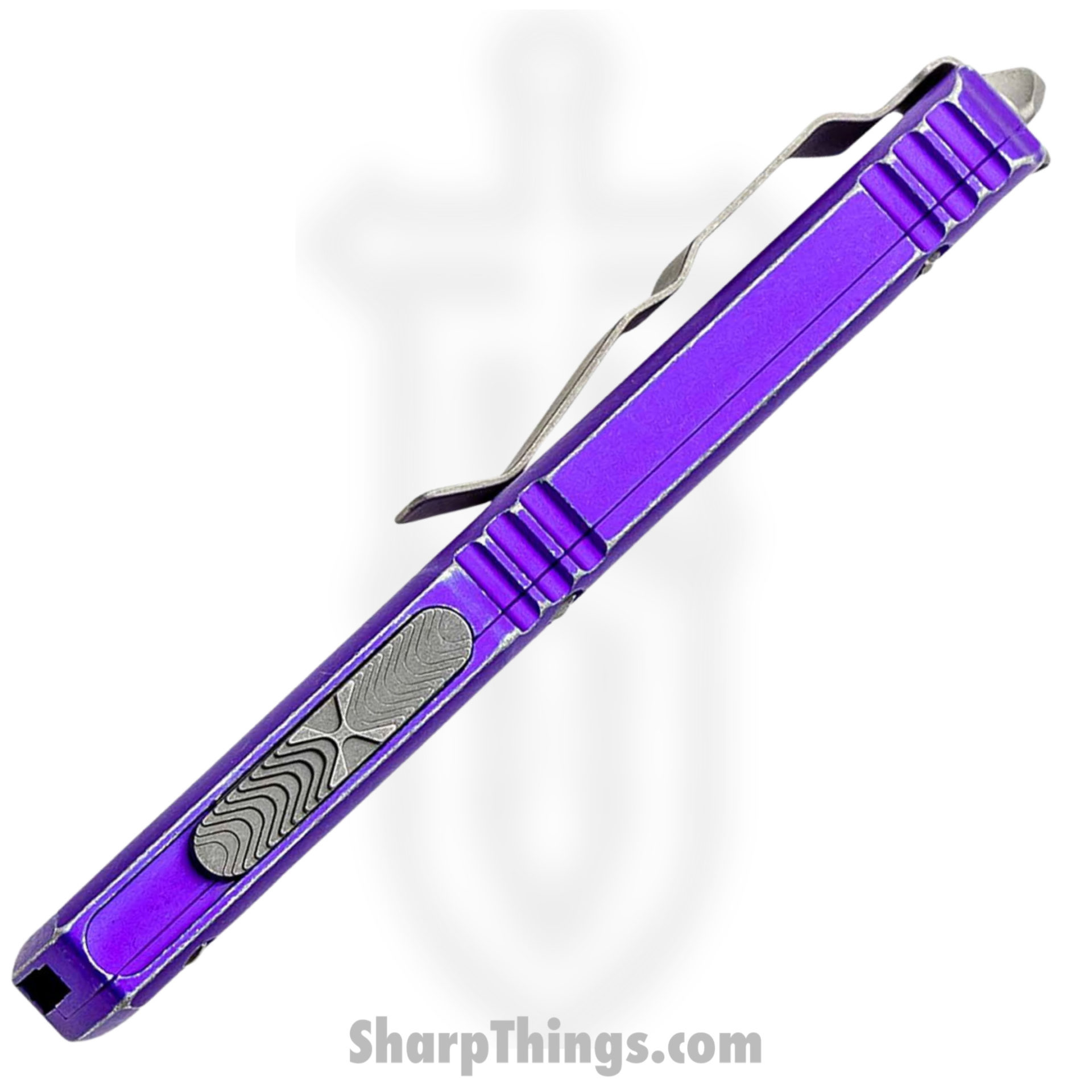Microtech - 122-10DPU - Ultratech - OTF Auto - Elmax, M390, 204P Apocalyptic Dagger - 6061-T6 Aluminum - Distressed Purple - Image 3