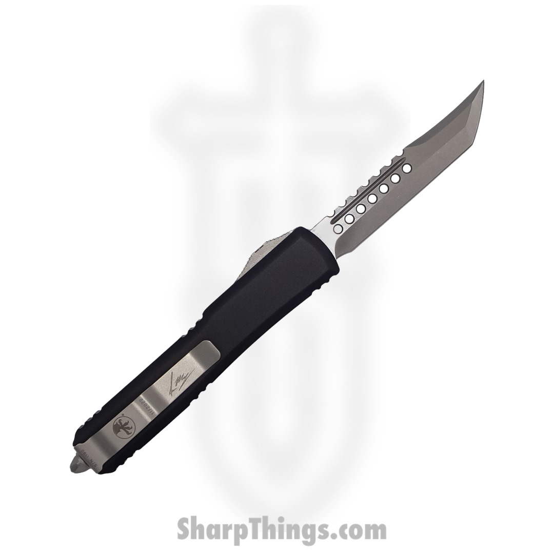 Microtech - 119-10S - Ultratech Hellhound Signature Series - OTF Auto - Elmax, M390, 204P Stonewash Tanto - 6061-T6 Aluminum - Black - Image 2