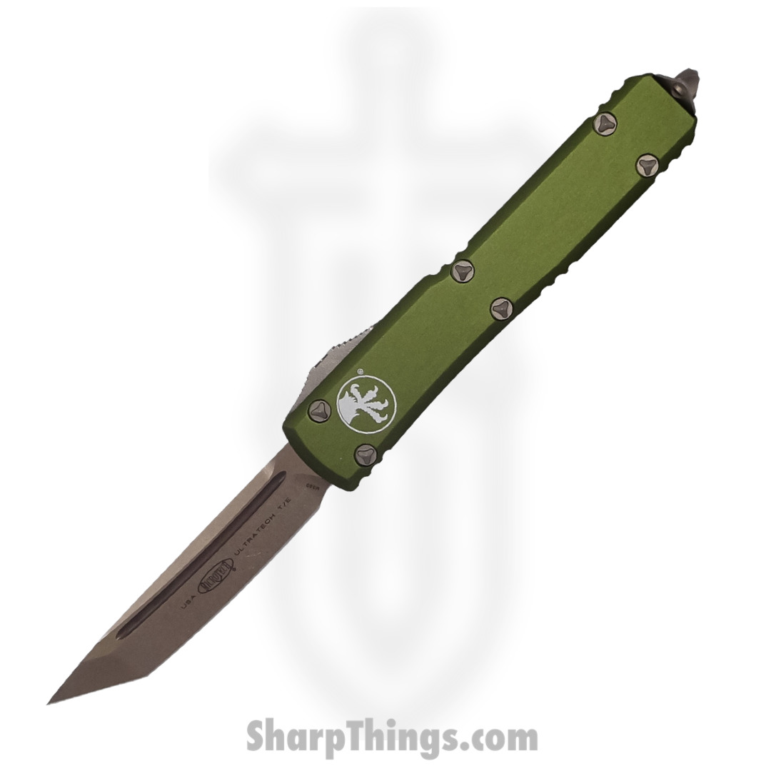 Microtech - 123-13OD - Ultratech - OTF Auto - Elmax, M390, 204P Bronze Tanto - 6061-T6 Aluminum - OD Green