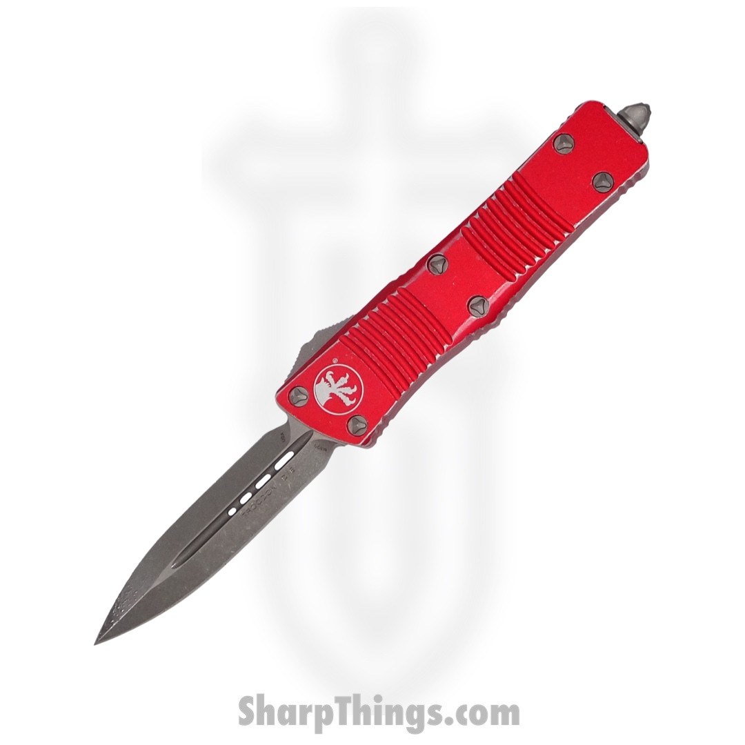 Microtech - 138-10DRD - Troodon - OTF Auto - Elmax, M390, 204P Apocalyptic Dagger - 6061-T6 Aluminum - Distressed Red