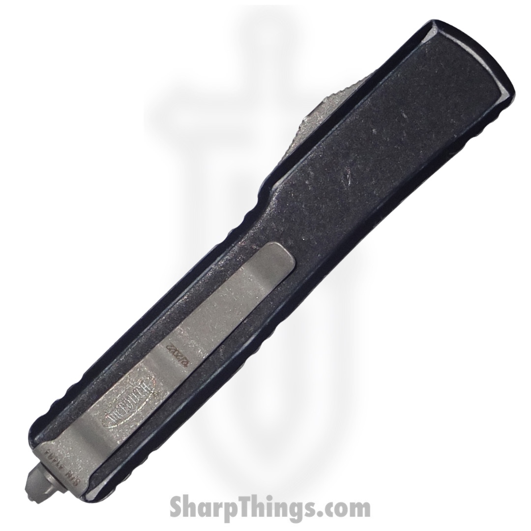 Microtech - 147-10DBK - UTX-70 - OTF Auto - Elmax, M390, 204P Stonewash Dagger - 6061-T6 Aluminum - Distressed Black - Image 3