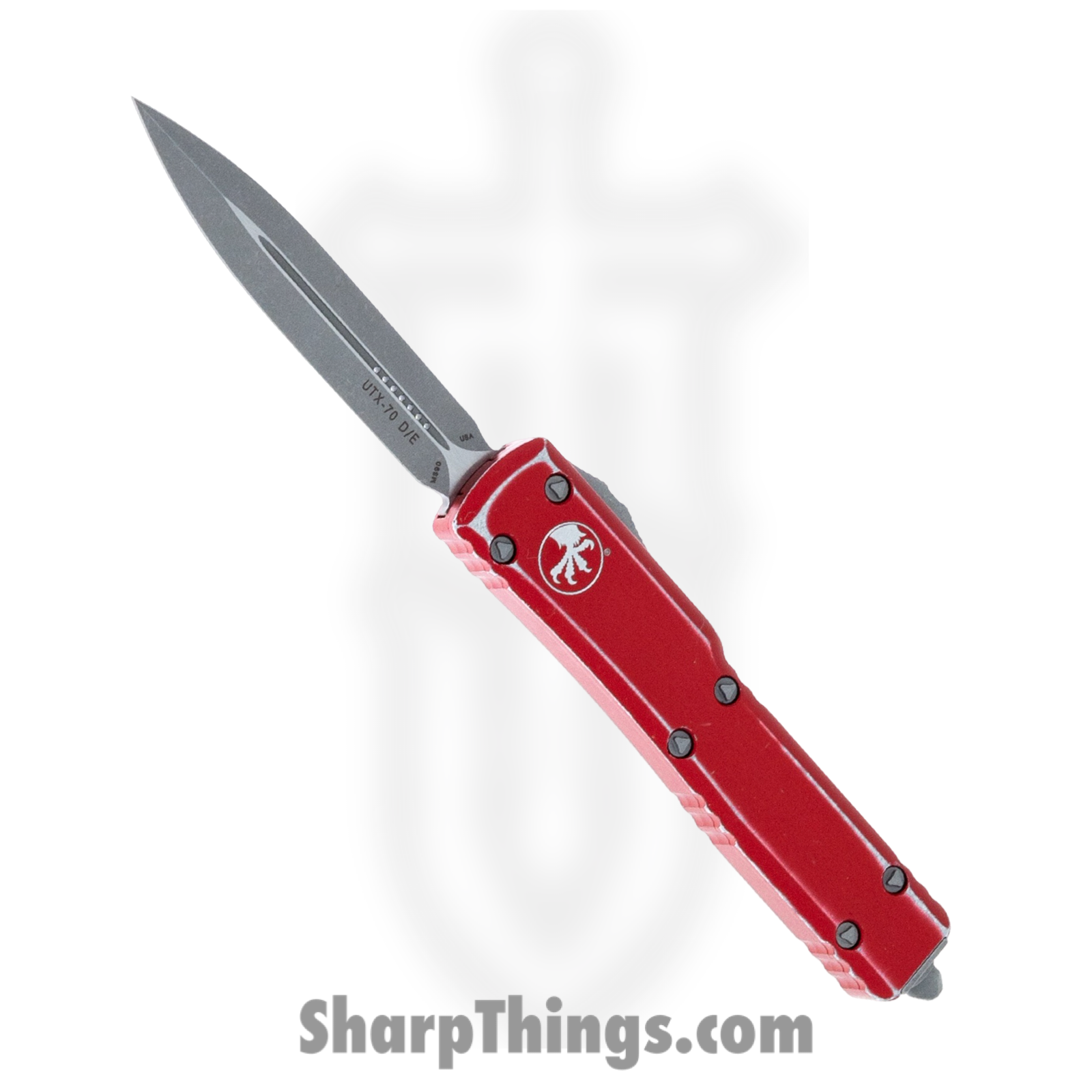Microtech - 147-10DRD - UTX-70 - OTF Auto - Elmax, M390, 204P Stonewash Dagger - 6061-T6 Aluminum - Distressed Red
