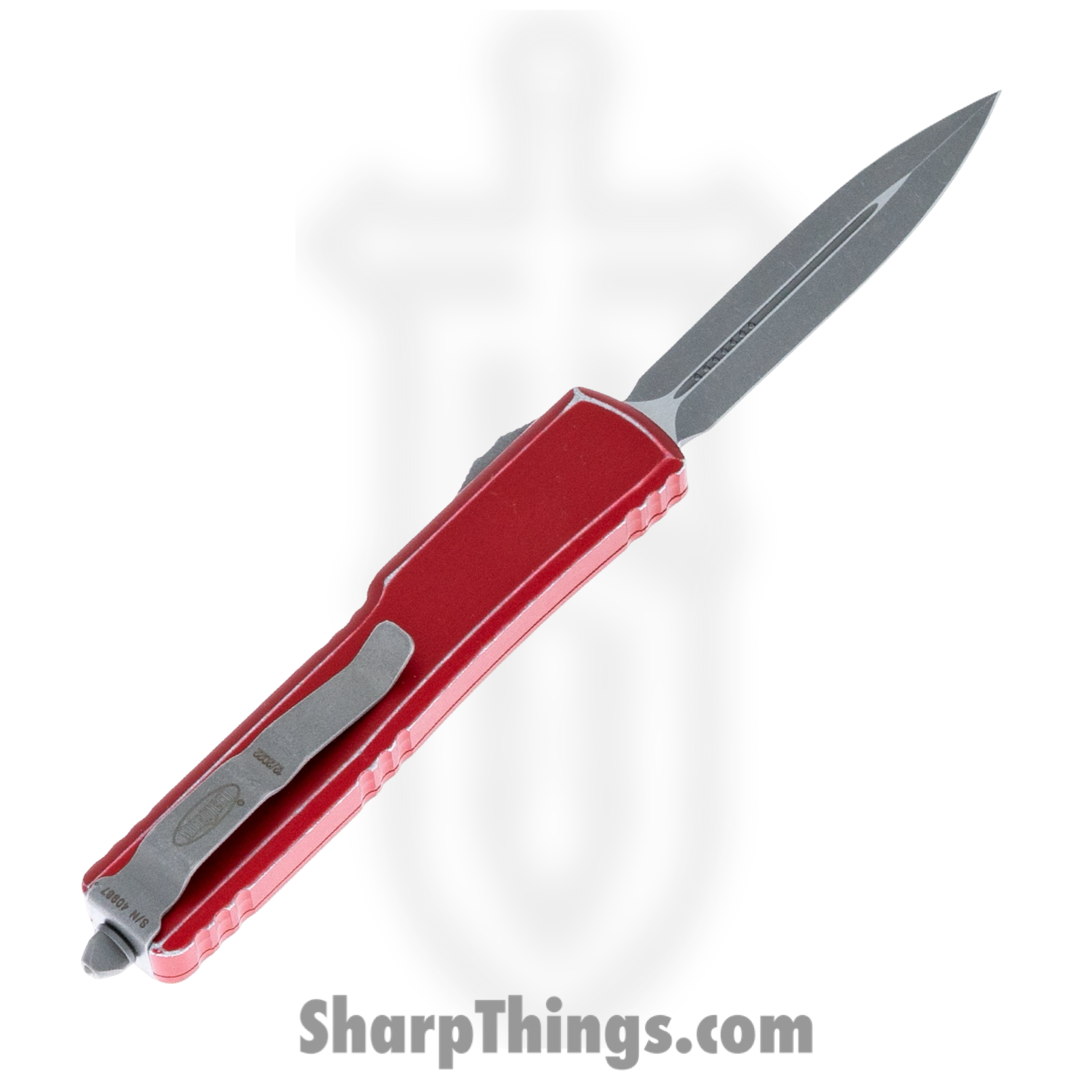 Microtech - 147-10DRD - UTX-70 - OTF Auto - Elmax, M390, 204P Stonewash Dagger - 6061-T6 Aluminum - Distressed Red - Image 2