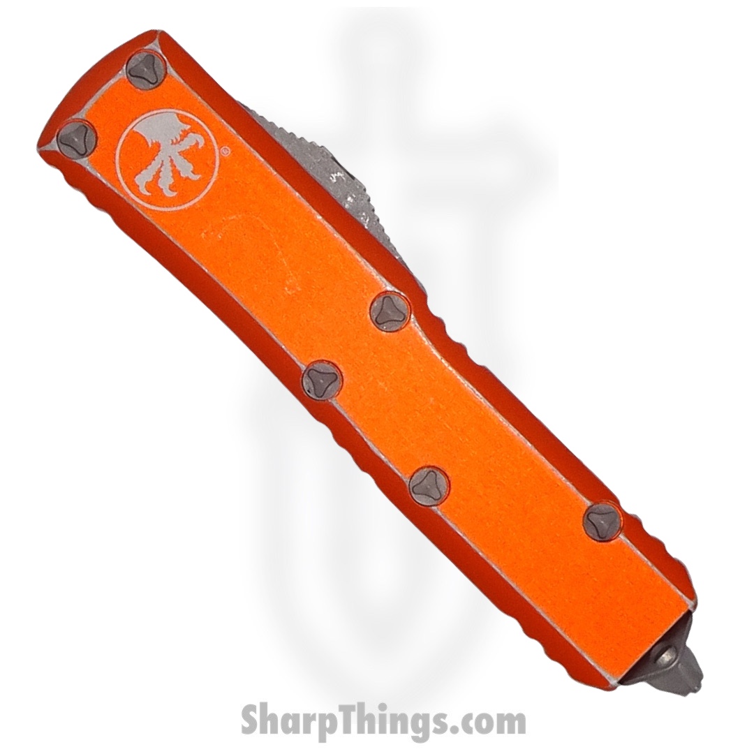 Microtech - 231-10DOR - UTX-85 - OTF Auto - Elmax, M390, 204P Apocalyptic Drop Point - 6061-T6 Aluminum - Distressed Orange - Image 4