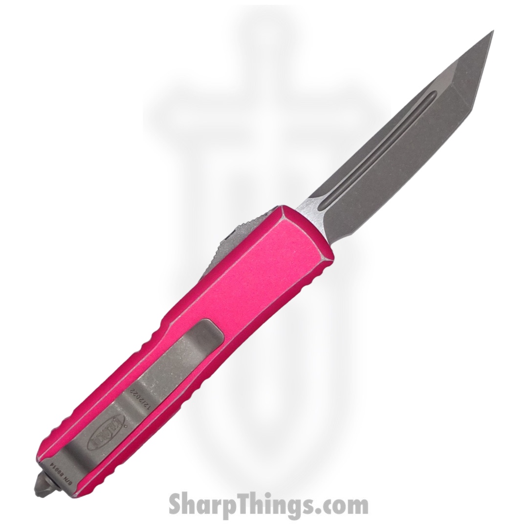 Microtech - 233-10DPK - UTX-85 - OTF Auto - Elmax, M390, 204P Apocalyptic Tanto - 6061-T6 Aluminum - Distressed Pink - Image 2