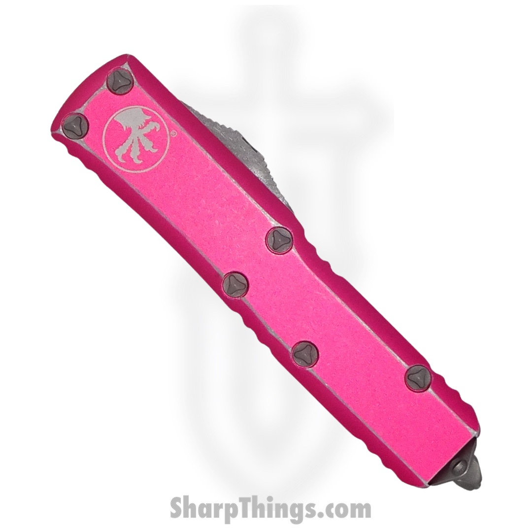 Microtech - 233-10DPK - UTX-85 - OTF Auto - Elmax, M390, 204P Apocalyptic Tanto - 6061-T6 Aluminum - Distressed Pink - Image 4