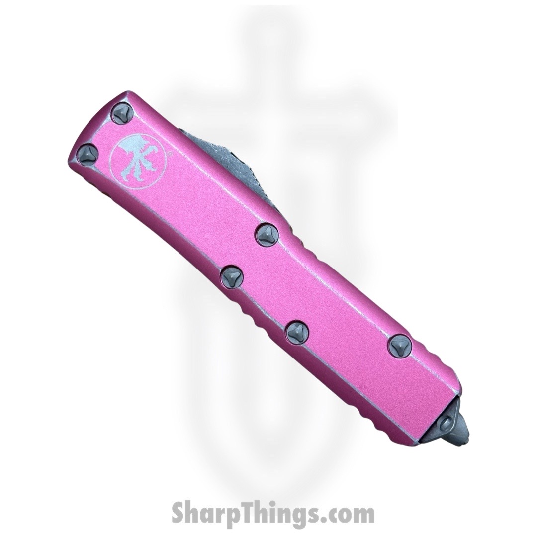 Microtech - 231-10DPK - UTX-85 - OTF Auto - Elmax, M390, 204P Apocalyptic Drop Point - 6061-T6 Aluminum - Distressed Pink - Image 5