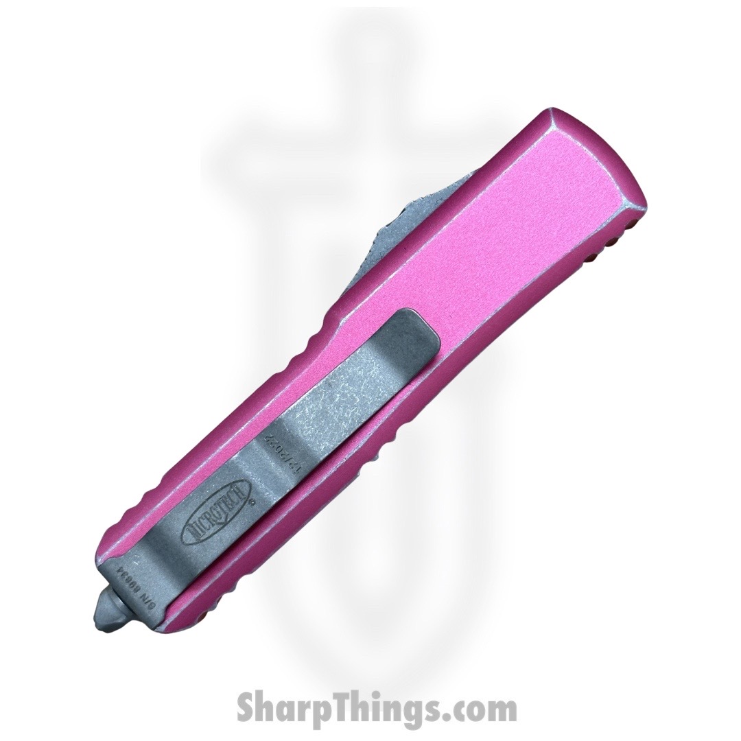 Microtech - 231-10DPK - UTX-85 - OTF Auto - Elmax, M390, 204P Apocalyptic Drop Point - 6061-T6 Aluminum - Distressed Pink - Image 4