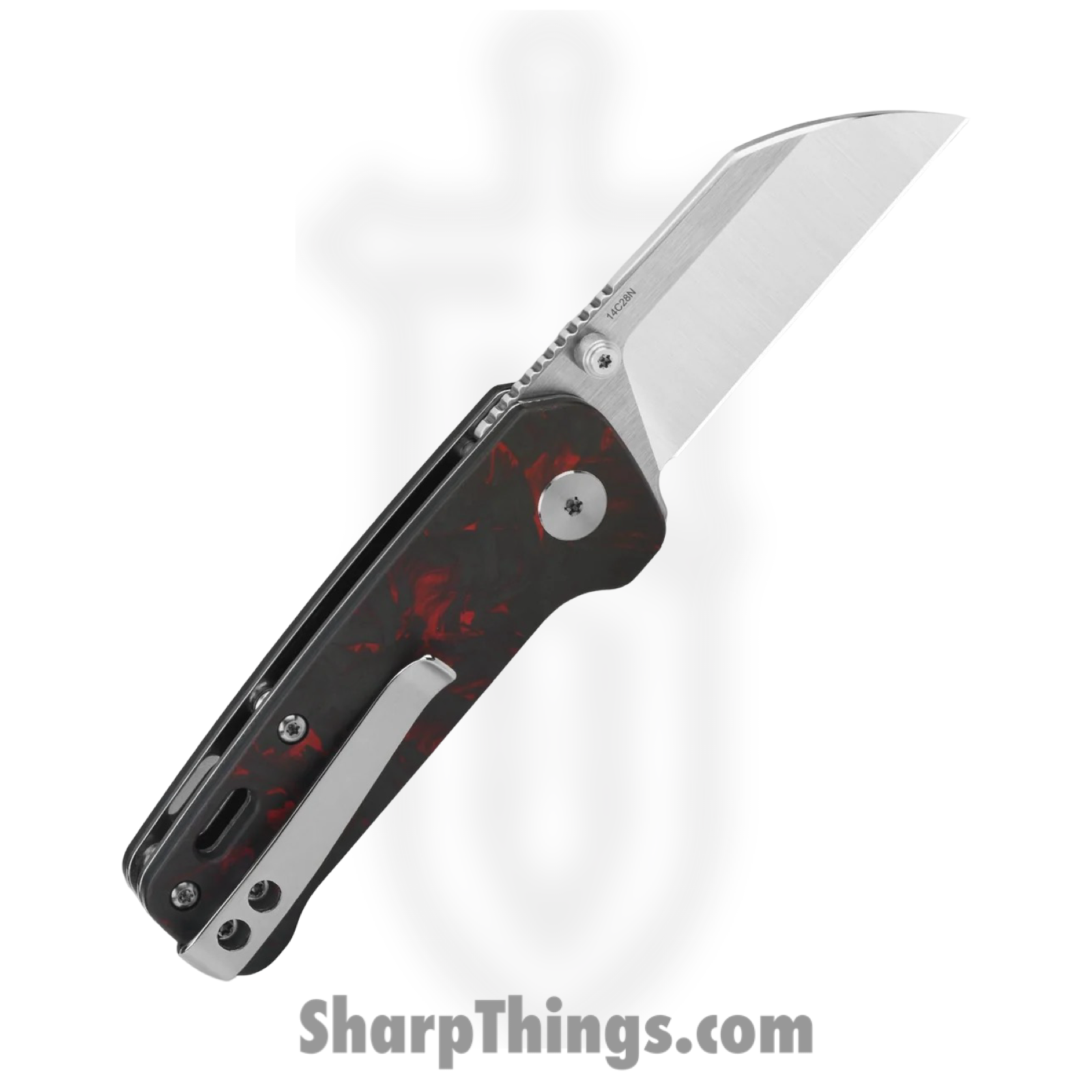QSP - QS130XSE1 - Mini Penguin - Folding Knife - 14C28N Two Tone Sheepsfoot - Carbon Fiber - Black/Red - Image 2