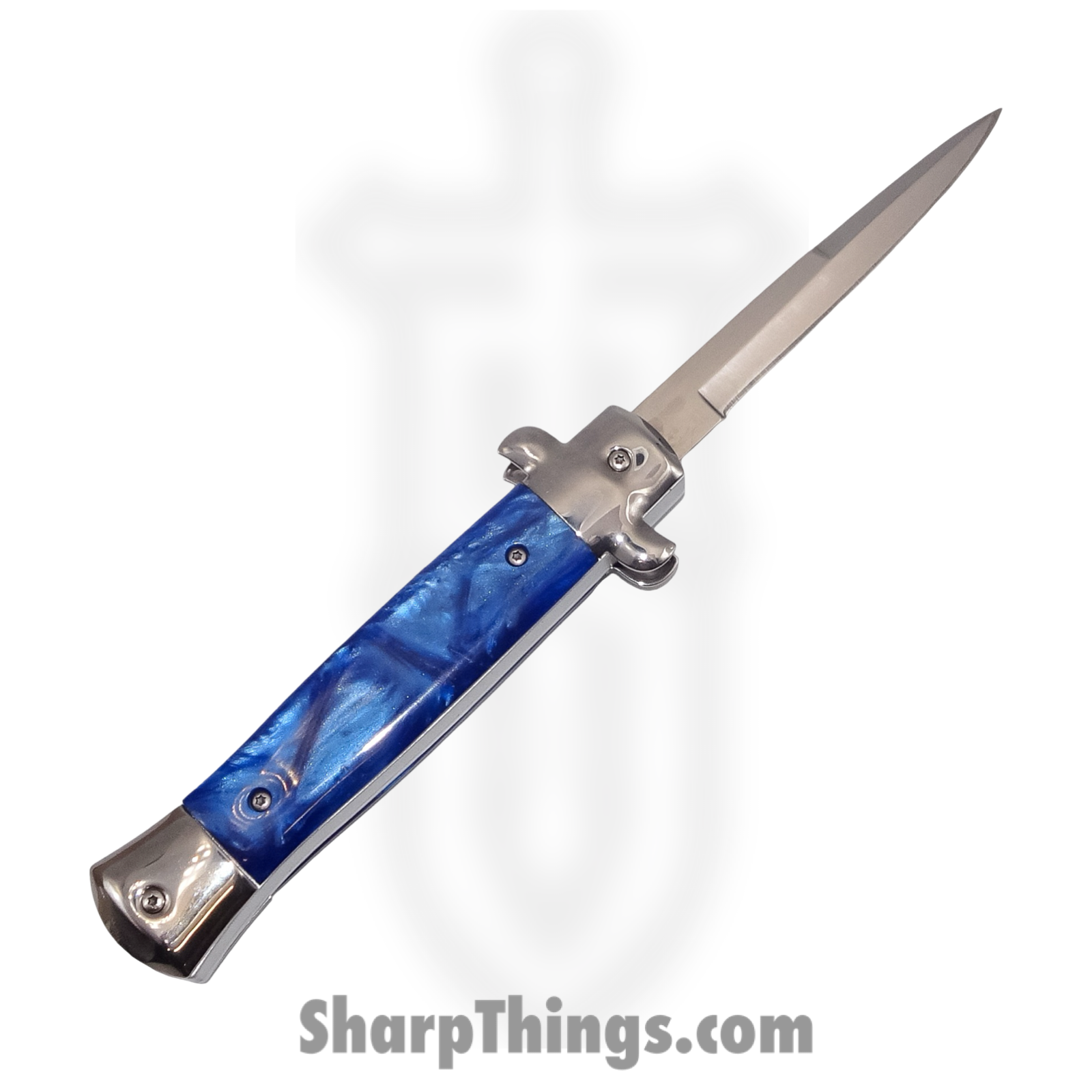 Steel River Knives - SBOTF9ITBLMP - Pezzo – 9” Italian Stiletto OTF Automatic Knife – 440 Bayonet - Blue MOP - Image 2