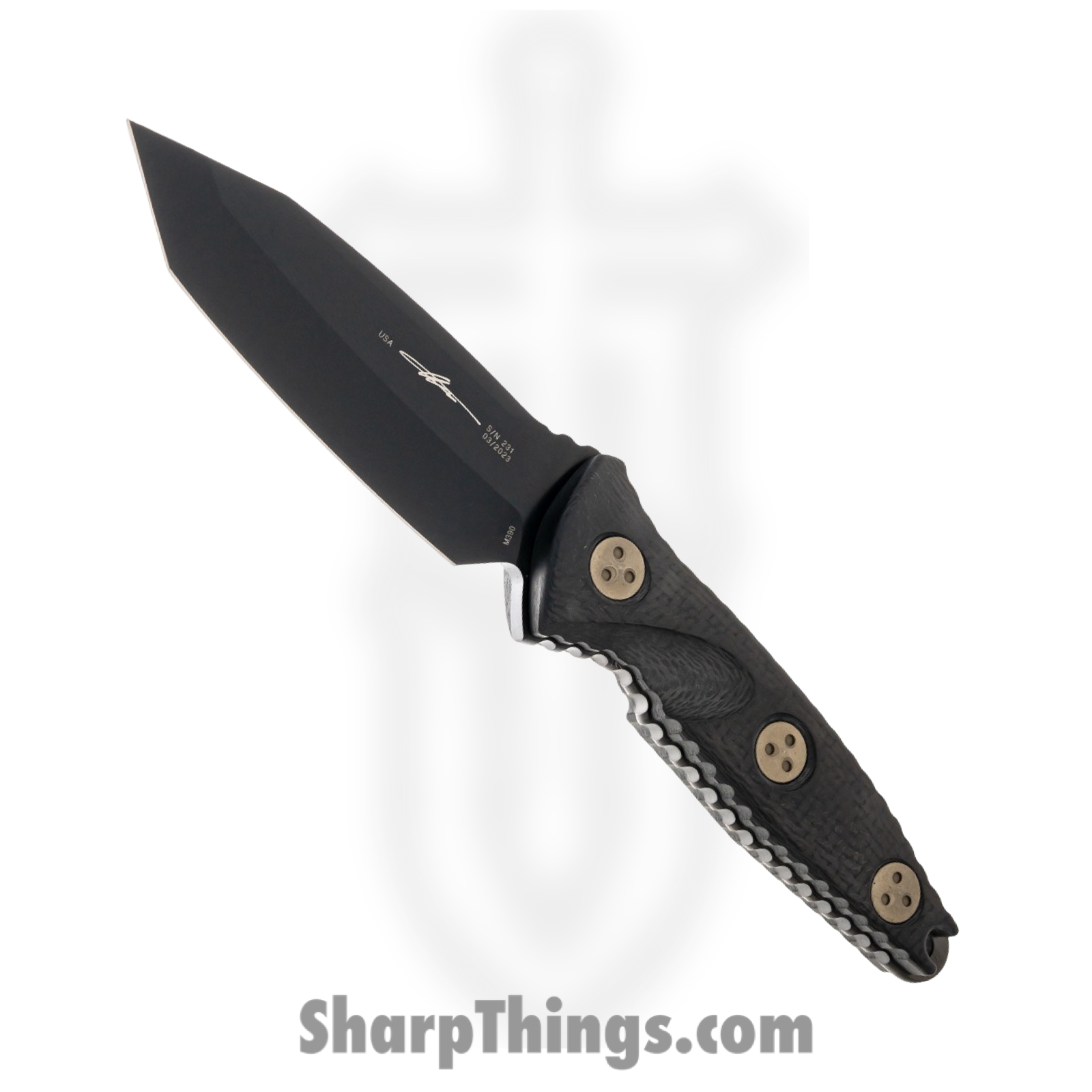 Microtech - 114M-1DLCCFS - Mini Socom Alpha Signature Series - Fixed Blade Knife - Elmax, M390, 204P Coated Tanto - Carbon Fiber - Black