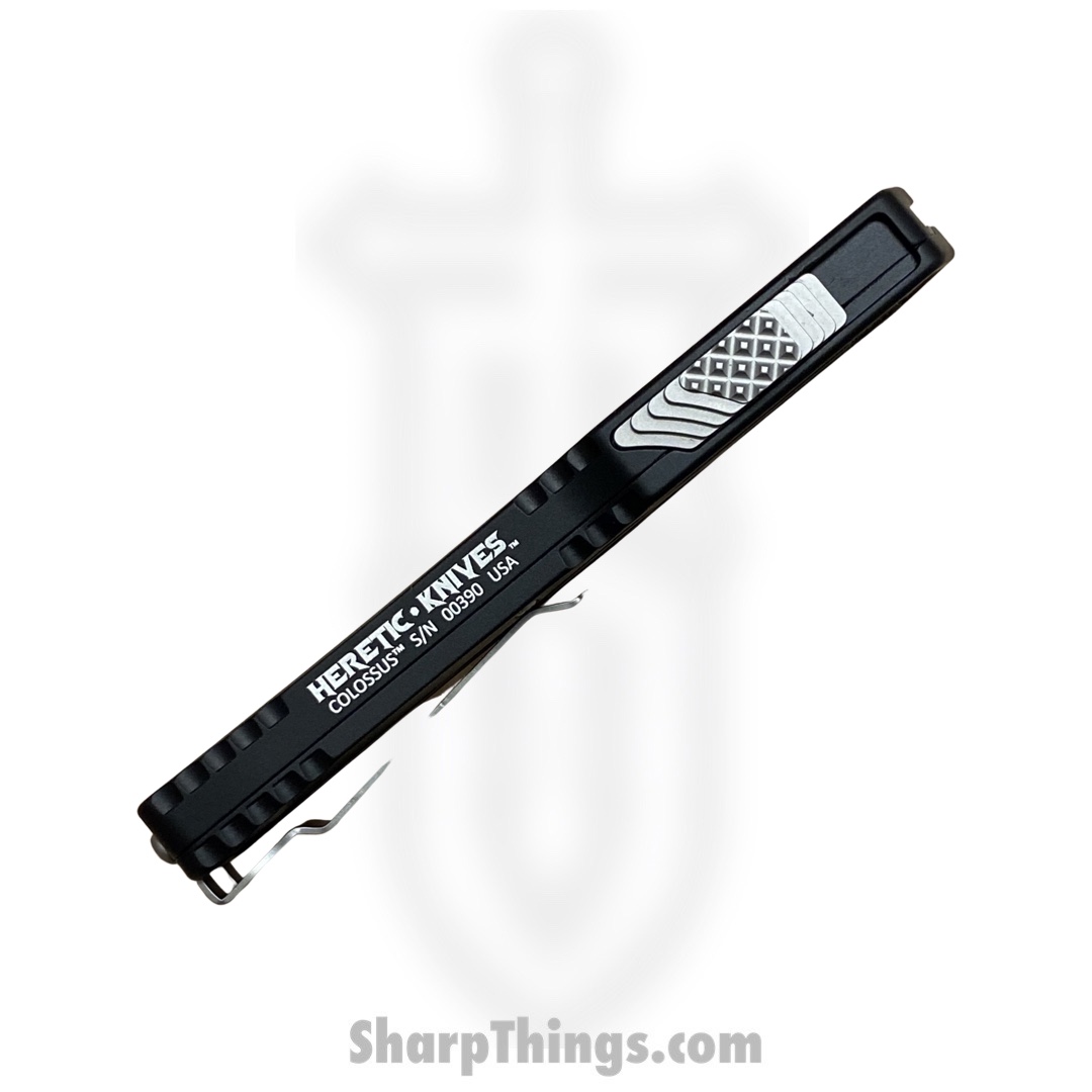 Heretic Knives - H039-2A - Colossus - OTF Auto - Magnacut Stonewash Clip Point - Aluminum/Traction Inlay - Black - Image 5