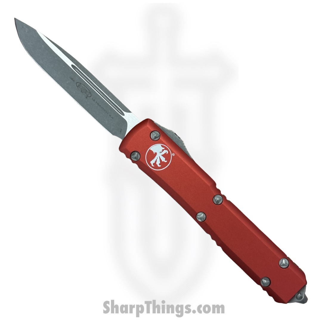 Microtech - 121-10APRD - Ultratech - OTF Auto - Elmax, M390, 204P Apocalyptic Drop Point - 6061-T6 Aluminum - Red