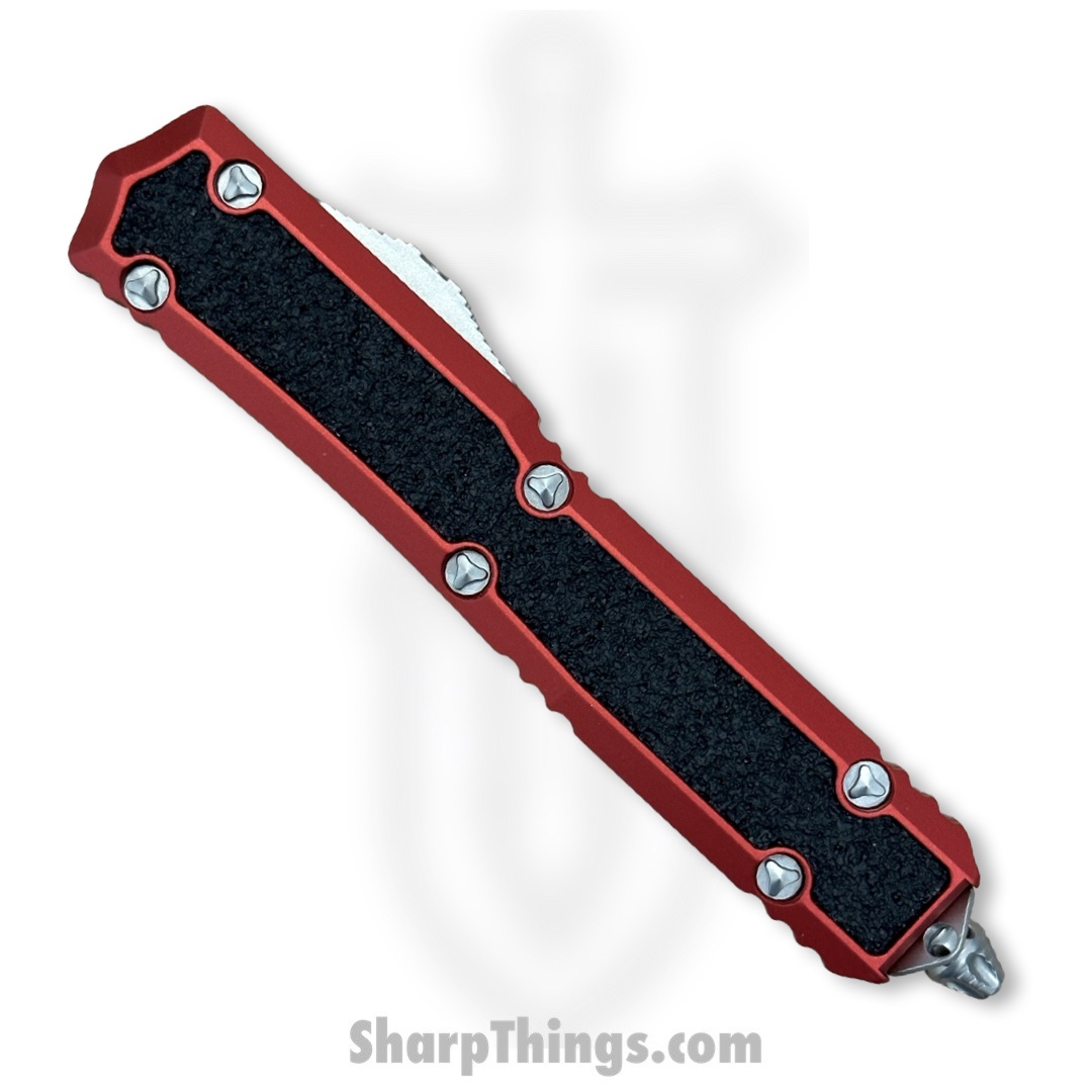 Microtech - 206-10RDS - Makora - OTF Auto - Elmax, M390, 204P Stonewash Dagger - 6061-T6 Aluminum/Traction Inlay - Red/Black - Image 2