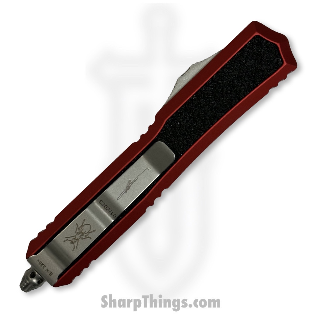 Microtech - 206-10RDS - Makora - OTF Auto - Elmax, M390, 204P Stonewash Dagger - 6061-T6 Aluminum/Traction Inlay - Red/Black - Image 4