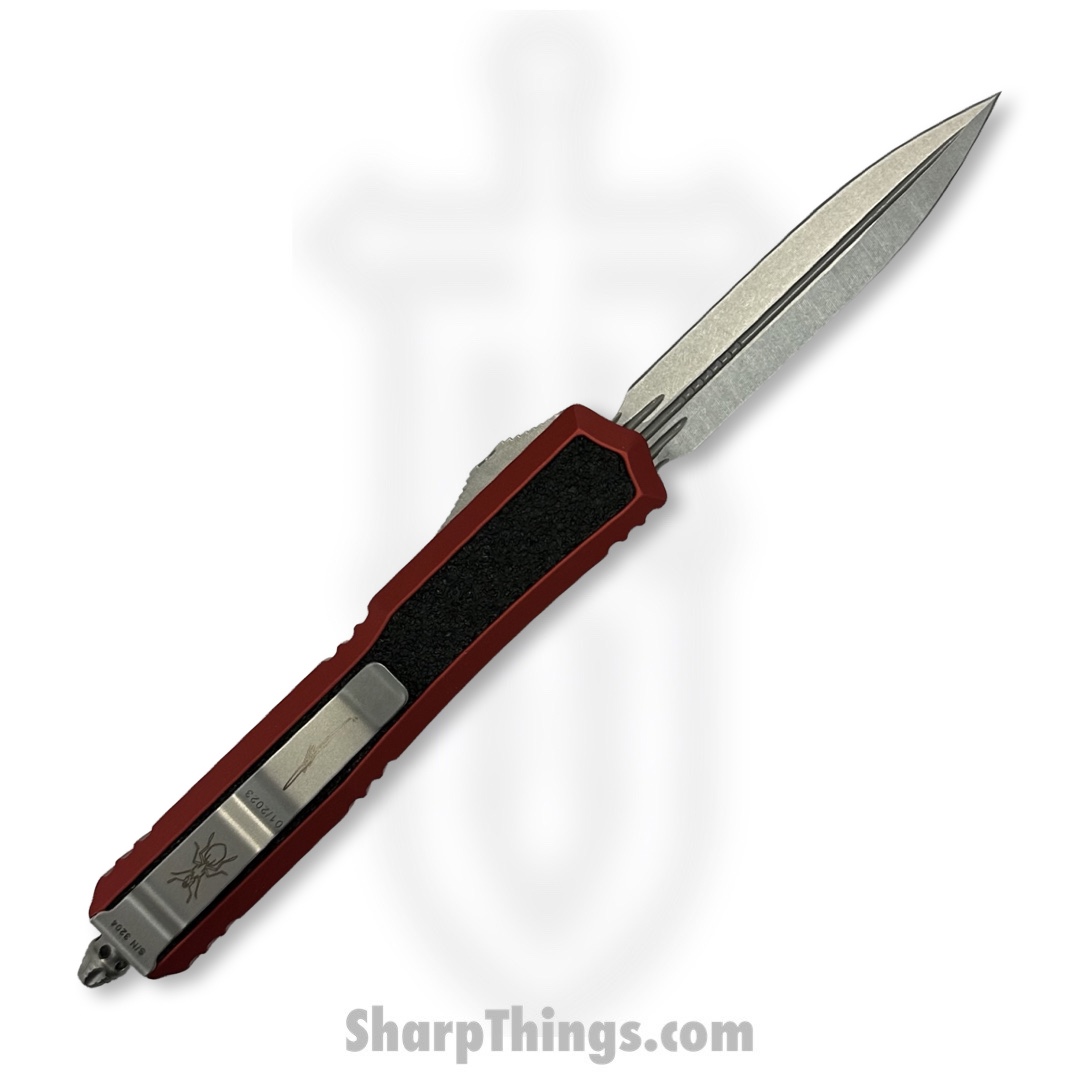 Microtech - 206-10RDS - Makora - OTF Auto - Elmax, M390, 204P Stonewash Dagger - 6061-T6 Aluminum/Traction Inlay - Red/Black - Image 3