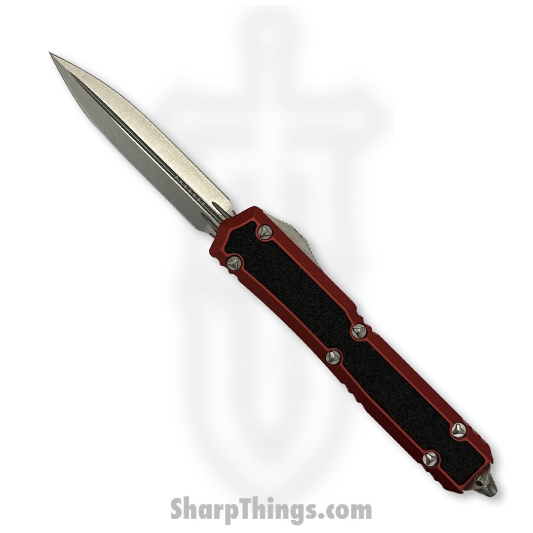 Microtech - 206-10RDS - Makora - OTF Auto - Elmax, M390, 204P Stonewash Dagger - 6061-T6 Aluminum/Traction Inlay - Red/Black