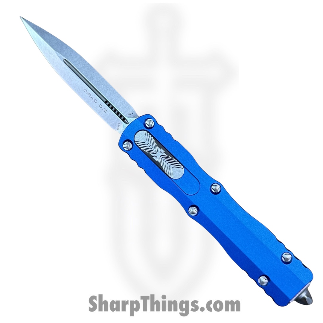 Microtech - 225-10BL - Dirac - OTF Auto - Elmax, M390, 204P Stonewash Dagger - 6061-T6 Aluminum - Blue
