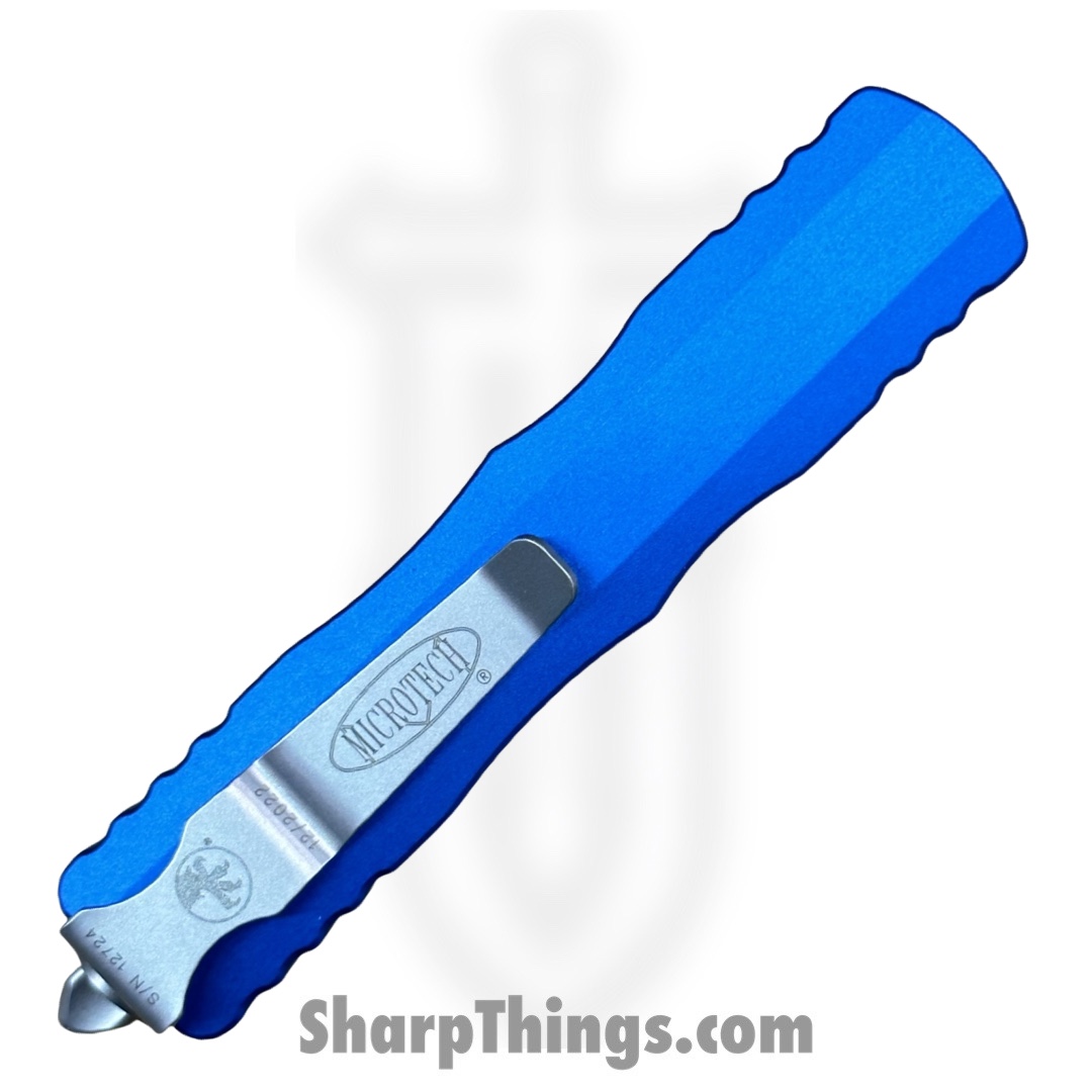 Microtech - 225-10BL - Dirac - OTF Auto - Elmax, M390, 204P Stonewash Dagger - 6061-T6 Aluminum - Blue - Image 4