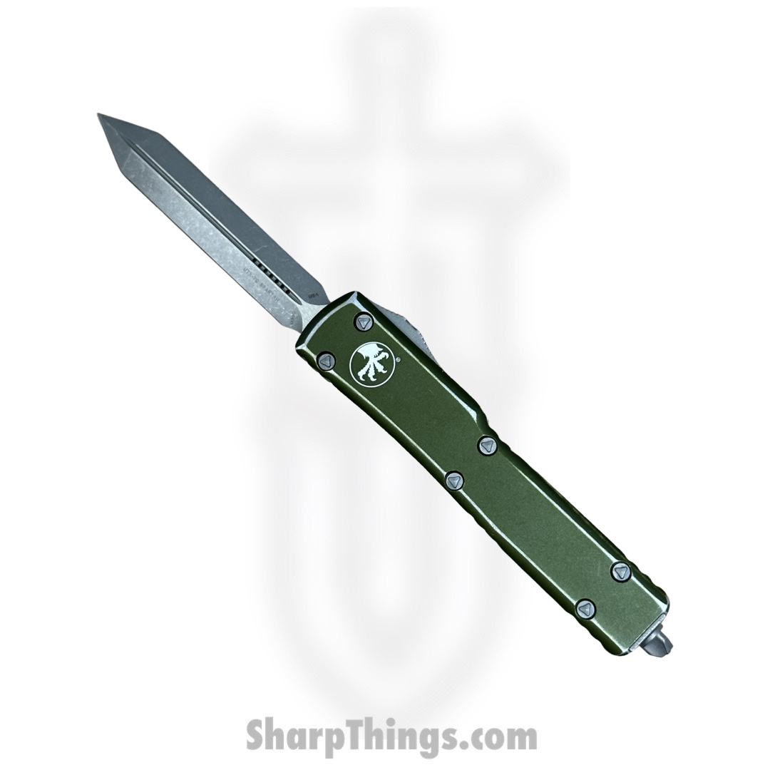 Microtech - 249-10DOD - UTX-70 - OTF Auto - Elmax, M390, 204P Apocalyptic Spartan - 6061-T6 Aluminum - Distressed OD Green