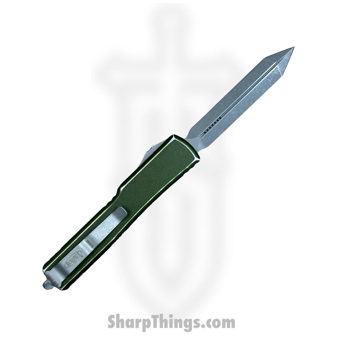 Microtech - 249-10DOD - UTX-70 - OTF Auto - Elmax, M390, 204P Apocalyptic Spartan - 6061-T6 Aluminum - Distressed OD Green - Image 3