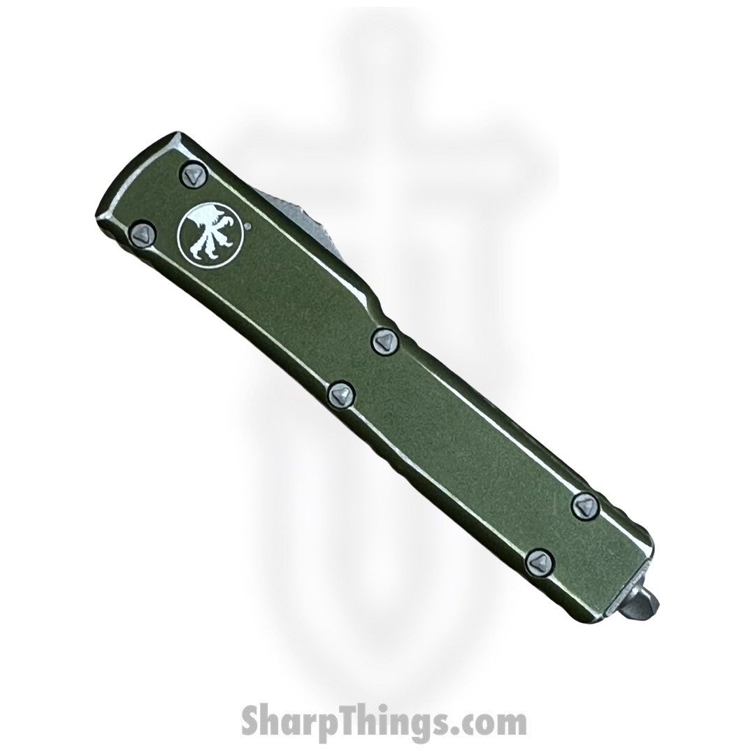 Microtech - 249-10DOD - UTX-70 - OTF Auto - Elmax, M390, 204P Apocalyptic Spartan - 6061-T6 Aluminum - Distressed OD Green - Image 2