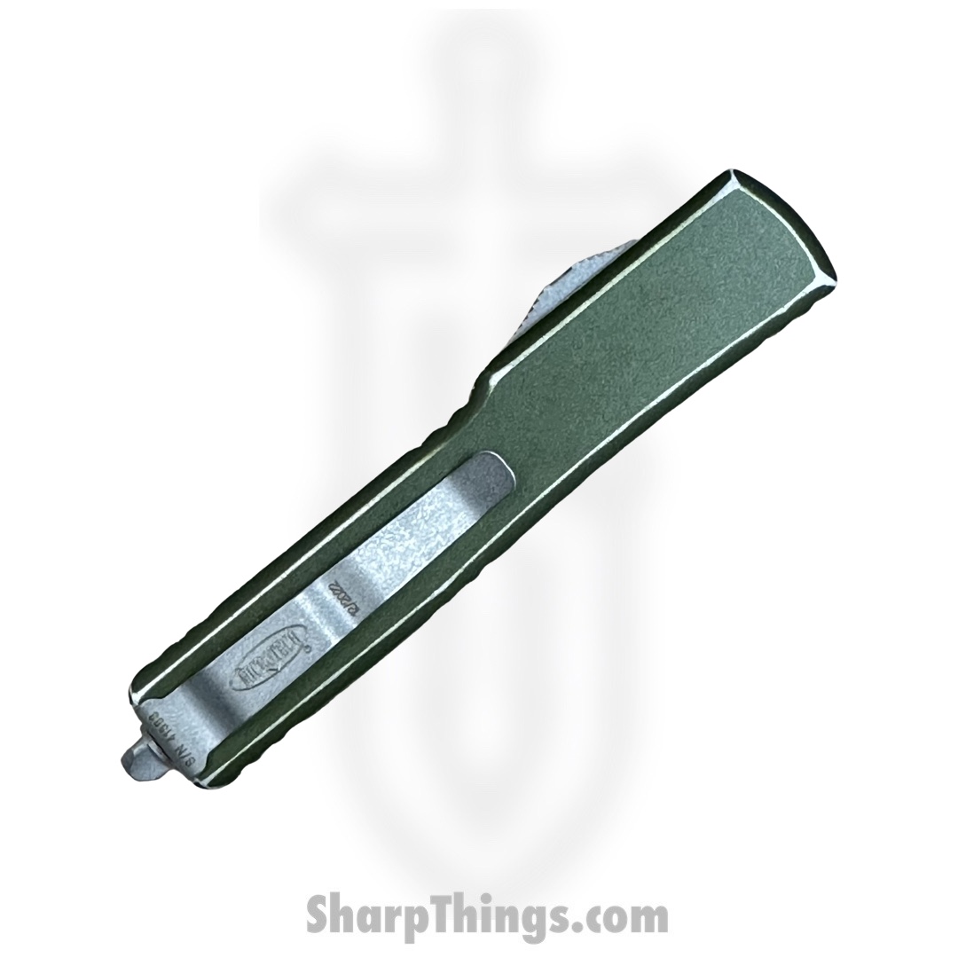 Microtech - 249-10DOD - UTX-70 - OTF Auto - Elmax, M390, 204P Apocalyptic Spartan - 6061-T6 Aluminum - Distressed OD Green - Image 4