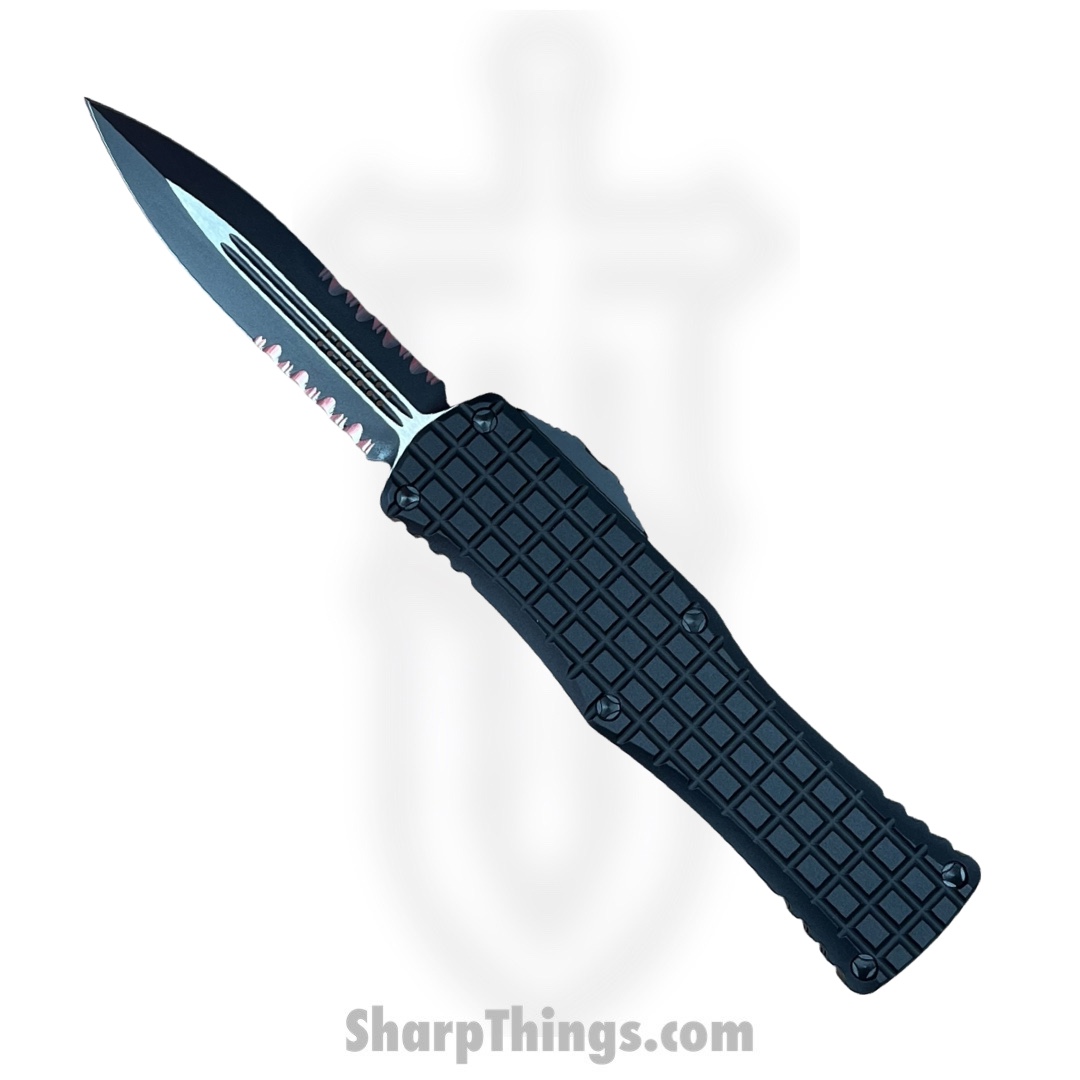 Microtech - 702-2TFRS - Hera Tactical - OTF Auto - M390 Two Tone Dagger - 6061-T6 Aluminum/Frag - Black