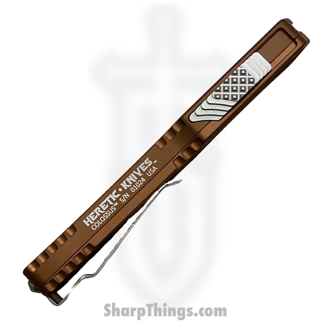 Heretic Knives - H039-2B-RB - Colossus - OTF Auto - Magnacut Stonewash Clip Point - Aluminum/Traction Inlay - Root Beer/Black - Image 4