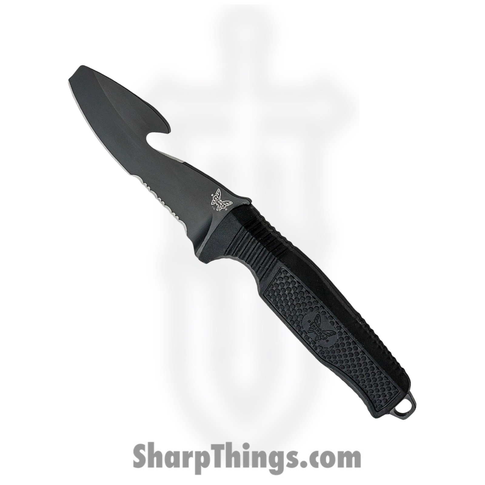 Benchmade - 112SBK-BLK - H2O - Fixed Blade Knife - N680 Coated Serrated Opposing Bevel - Rubberized Overmold - Black