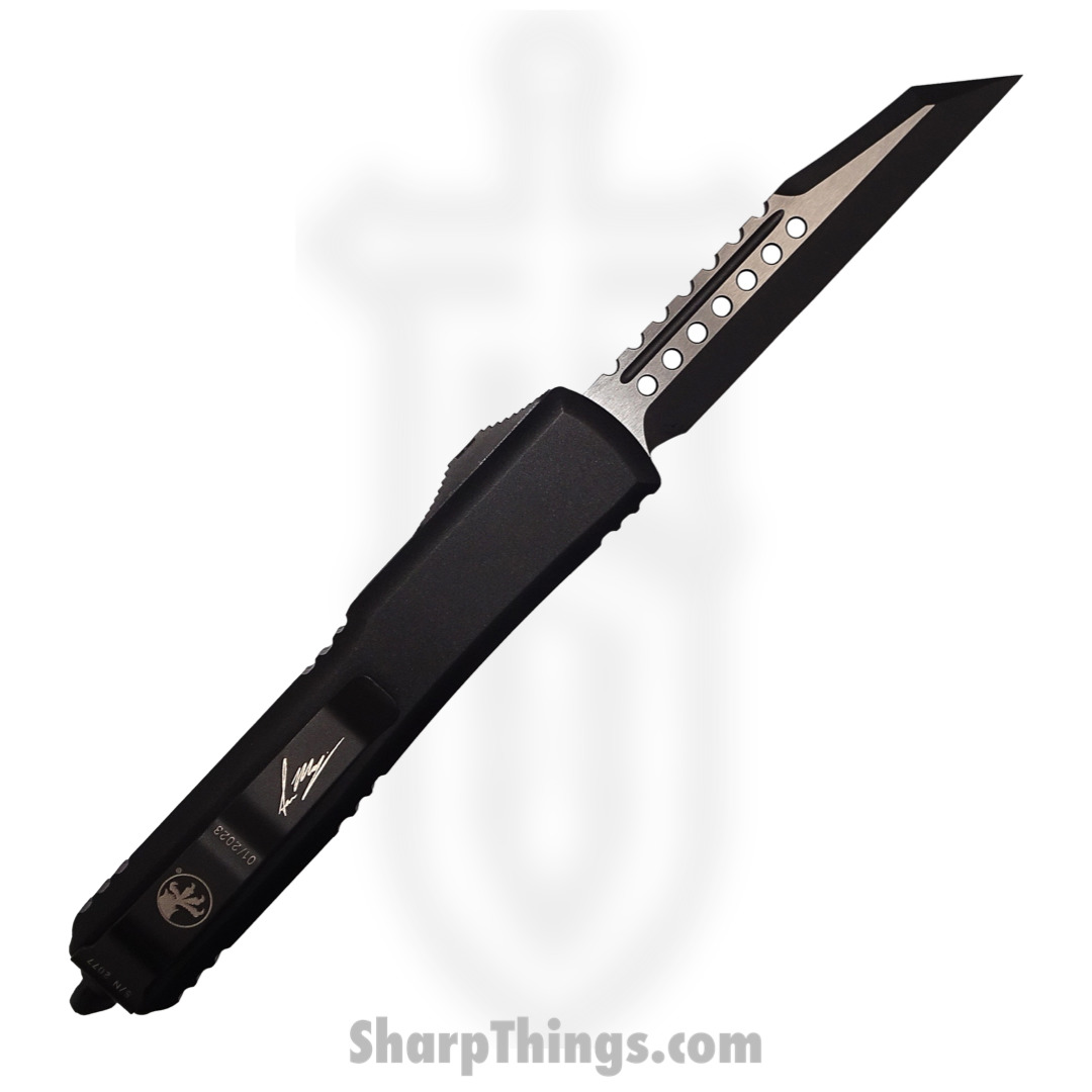Microtech - 119W-1TS - Ultratech - OTF Auto - Elmax, M390, 204P Two Tone Warhound - 6061-T6 Aluminum - Black - Image 2