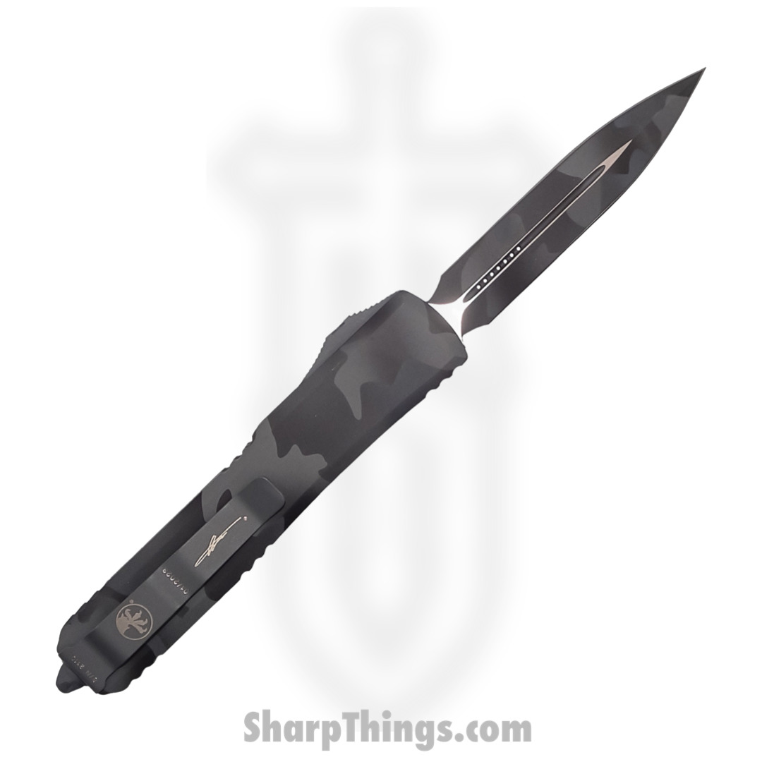 Microtech - 122-1UCS - Ultratech - OTF Auto - Elmax, M390, 204P Coated Dagger - 6061-T6 Aluminum - Urban Camo - Image 2