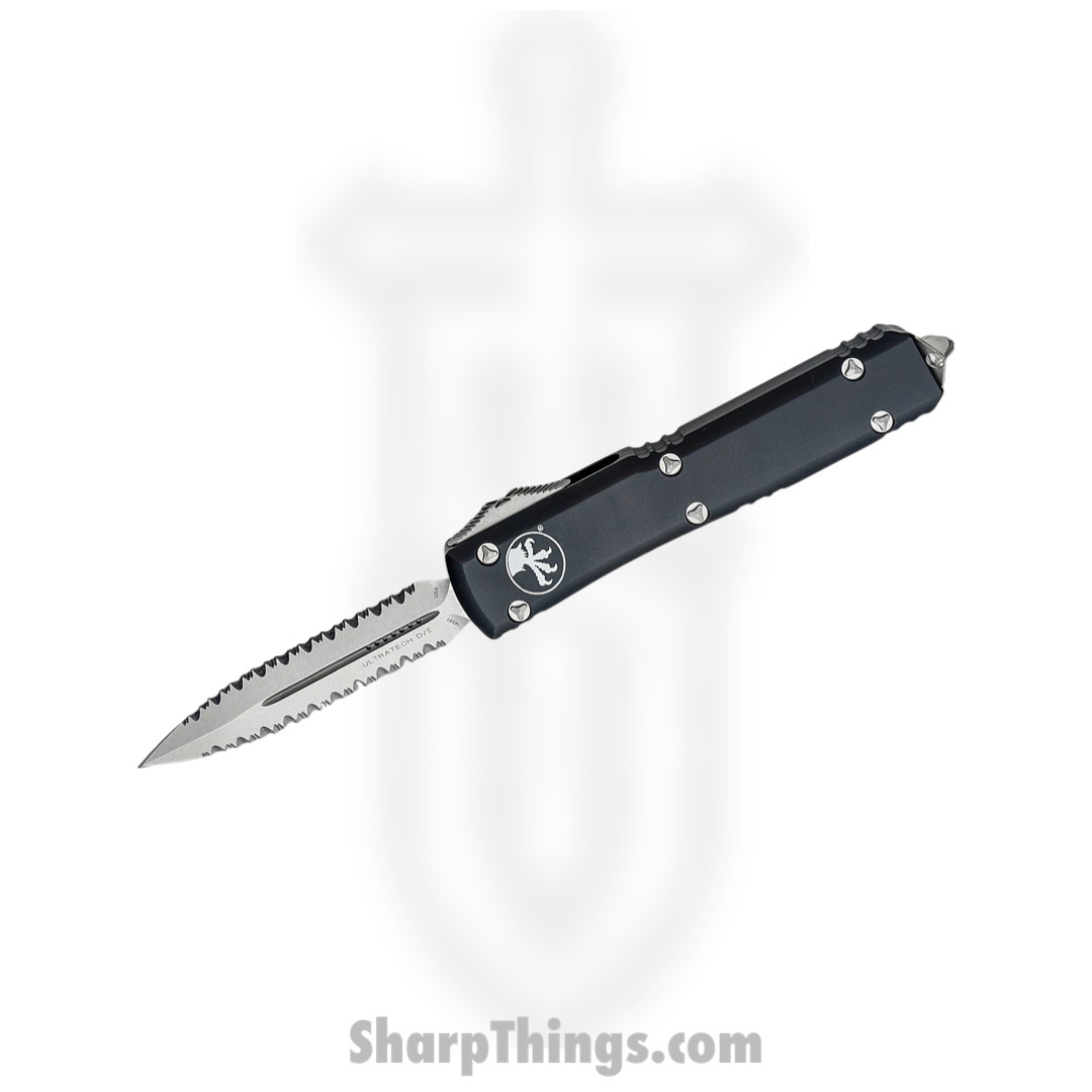 Microtech - 122-D12 - Ultratech - OTF Auto - Elmax, M390, 204P Stonewash Dagger - 6061-T6 Aluminum - Black