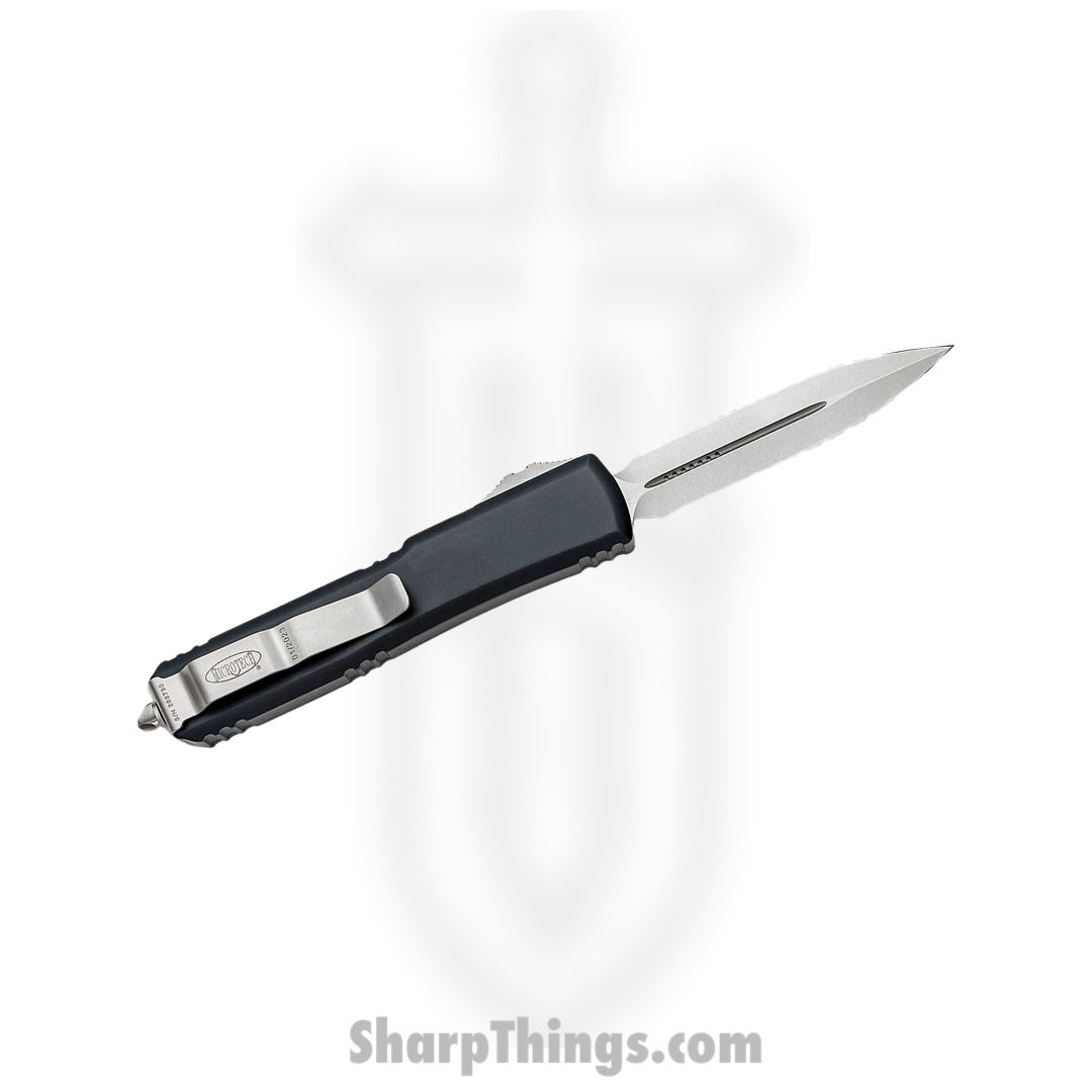 Microtech - 122-D12 - Ultratech - OTF Auto - Elmax, M390, 204P Stonewash Dagger - 6061-T6 Aluminum - Black - Image 2